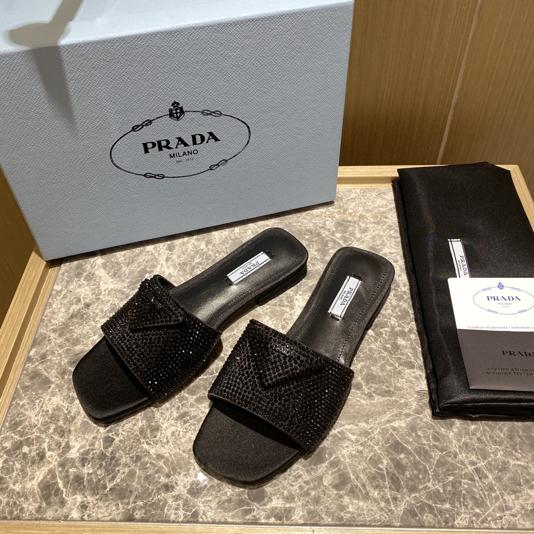 Top del mercado Prada/Prada 2022ss Full Diamonds Collection Brillantes zapatillas planas de punta cu