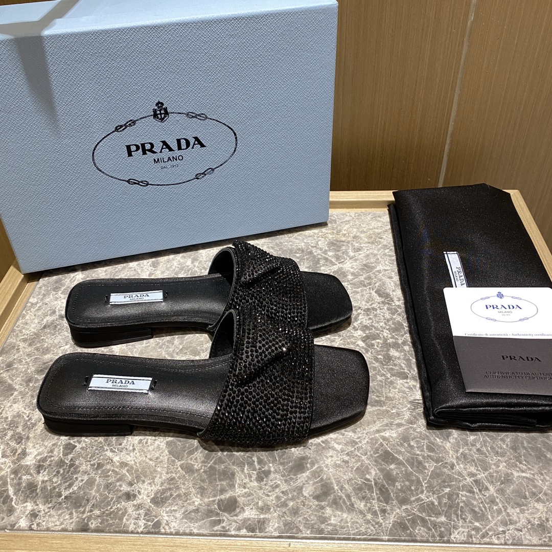 Top del mercado Prada/Prada 2022ss Full Diamonds Collection Brillantes zapatillas planas de punta cu