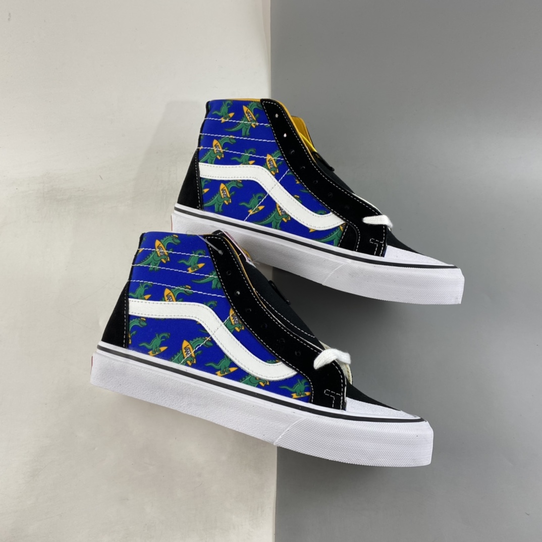 P160 Vans Sk8-Hi 克莱因蓝趣味小恐龙半月包头高帮休闲板鞋 VN0A3MVIA5F