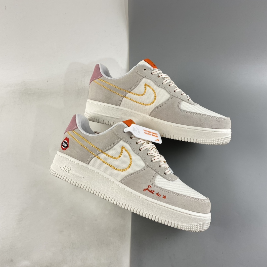 P200  NIKE Air Force 1 Low ”Sail” 口红刺绣 空军一号低帮休闲板鞋 DQ7656-100