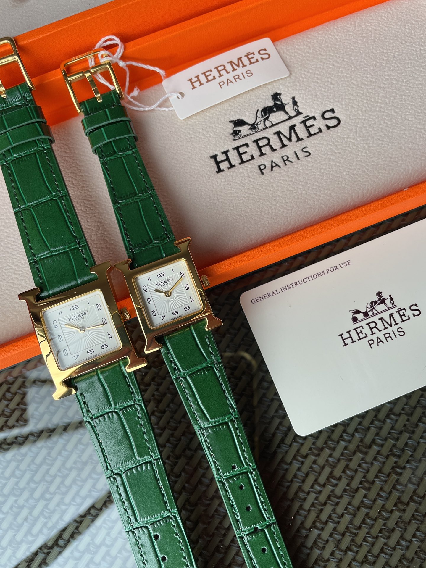 Hermes Watch Pink White Calfskin Cowhide Quartz Movement Strap