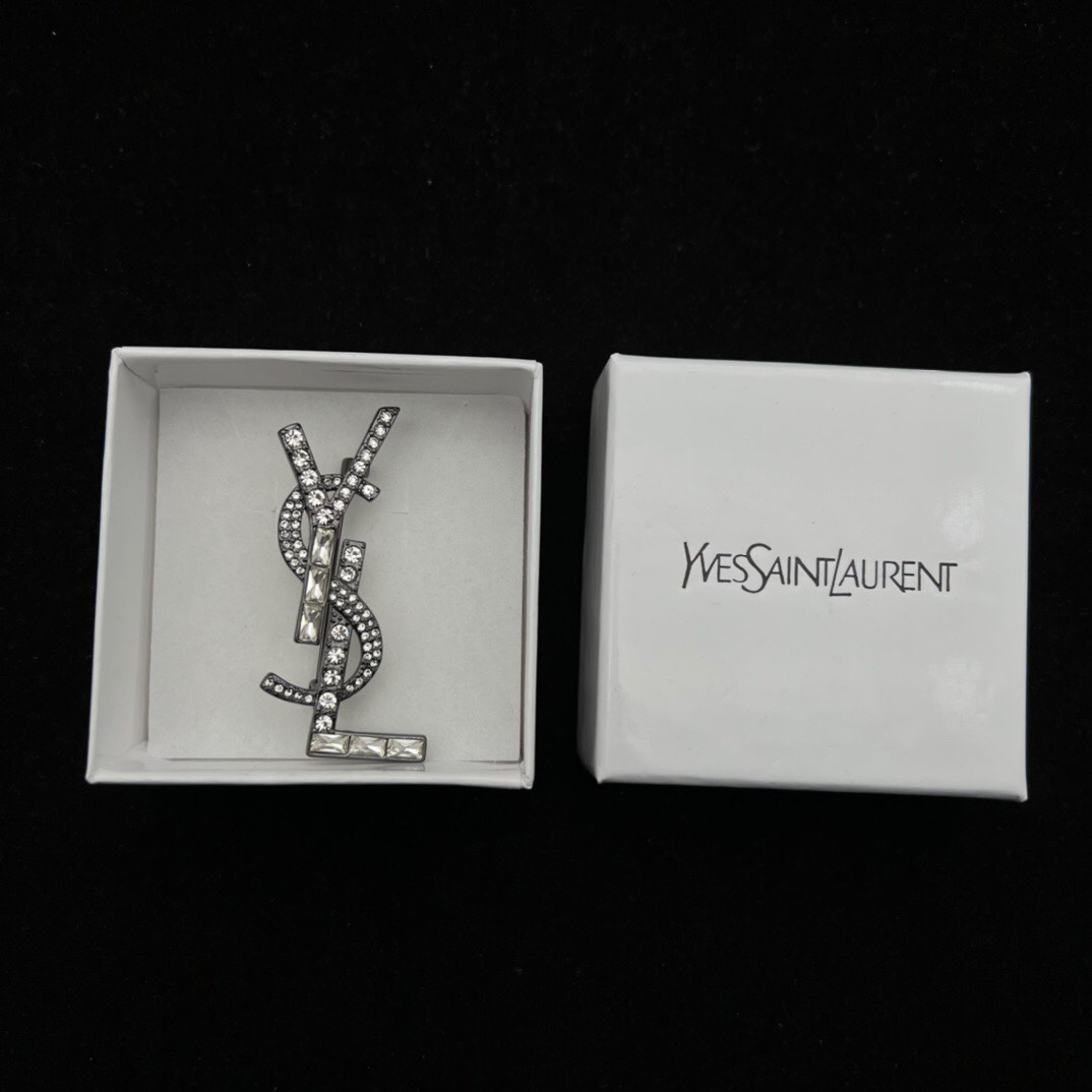 Yves Saint Laurent Jewelry Brooch Black Set With Diamonds