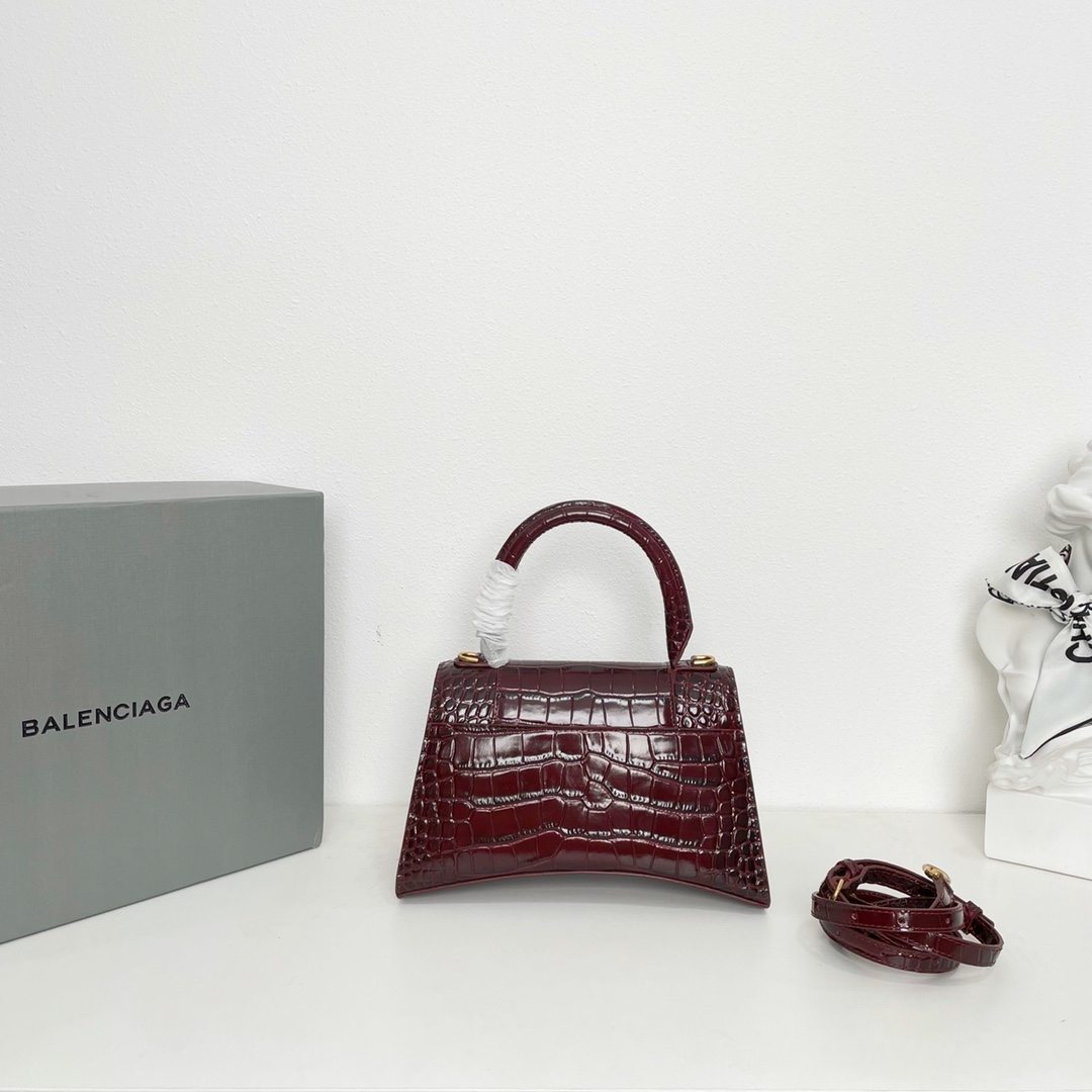 巴黎世家BalenciagaHourglass沙漏包S号2️3️cm高级时尚的酒红色鳄鱼纹进口原单小牛皮