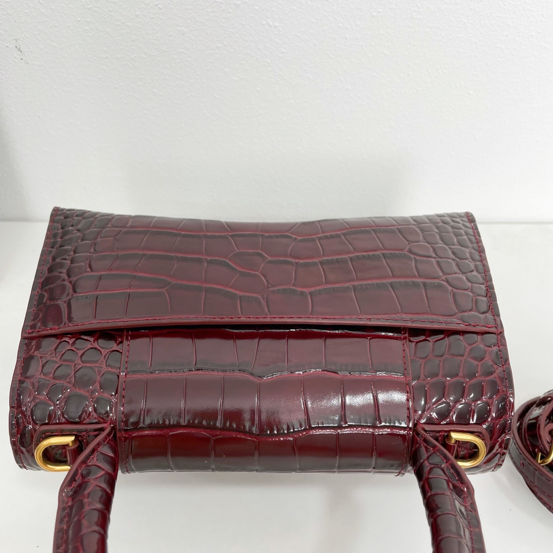 巴黎世家BalenciagaHourglass沙漏包S号2️3️cm高级时尚的酒红色鳄鱼纹进口原单小牛皮