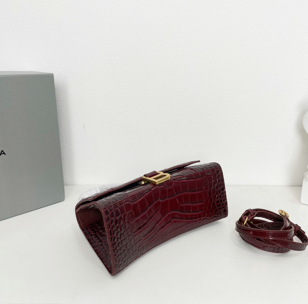巴黎世家BalenciagaHourglass沙漏包S号2️3️cm高级时尚的酒红色鳄鱼纹进口原单小牛皮