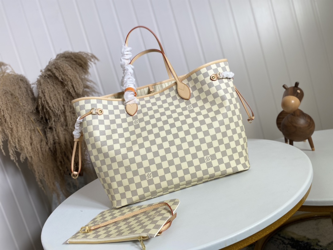 Louis Vuitton LV Neverfull New
 Bags Handbags Apricot Color Red White Damier Azur Canvas Fashion N41360