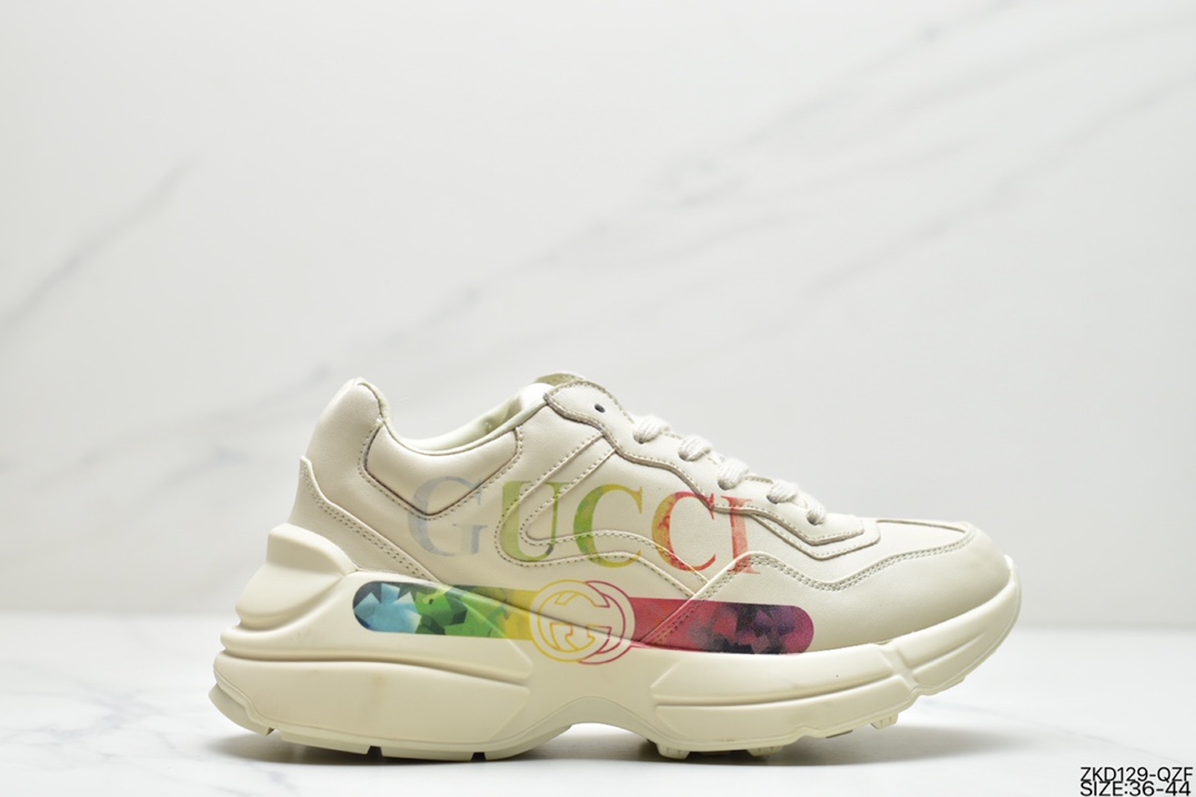 270 韩国当红男团EXO成员金钟仁Kai携手高奢品牌古驰Gucci Rhyton Vintage 皮革角状复古老爹休闲运动慢跑鞋“ 498916 A9L00