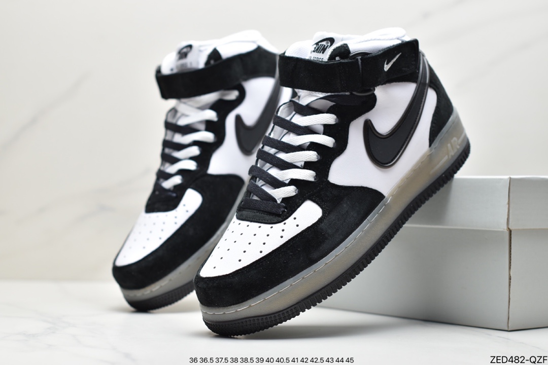 260 耐克 NIKE AIR FORCE 1 MID 麂皮熊猫黑白果冻BC9825-101