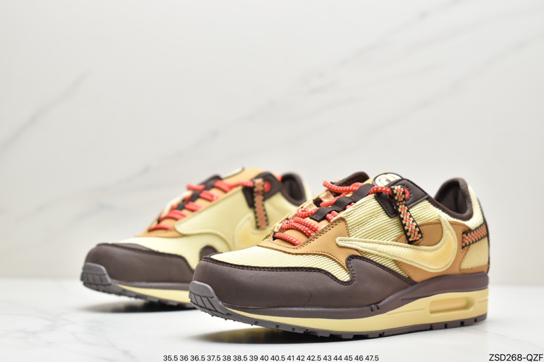 320 Travis Scott x Nike Air Max 1”Wheat/Lemon”改版款低帮复古百搭休闲运动慢跑鞋“柠檬黄做旧倒钩”DO9392