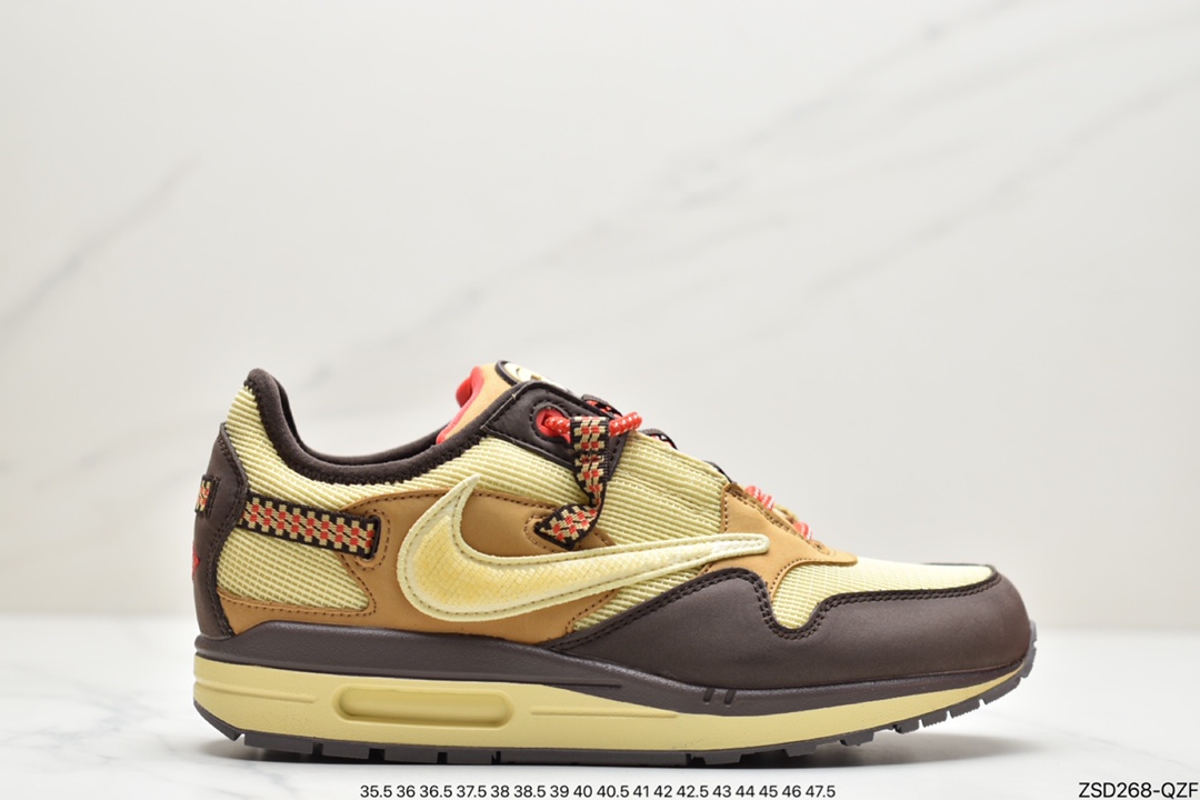 320 Travis Scott x Nike Air Max 1”Wheat/Lemon”改版款低帮复古百搭休闲运动慢跑鞋“柠檬黄做旧倒钩”DO9392