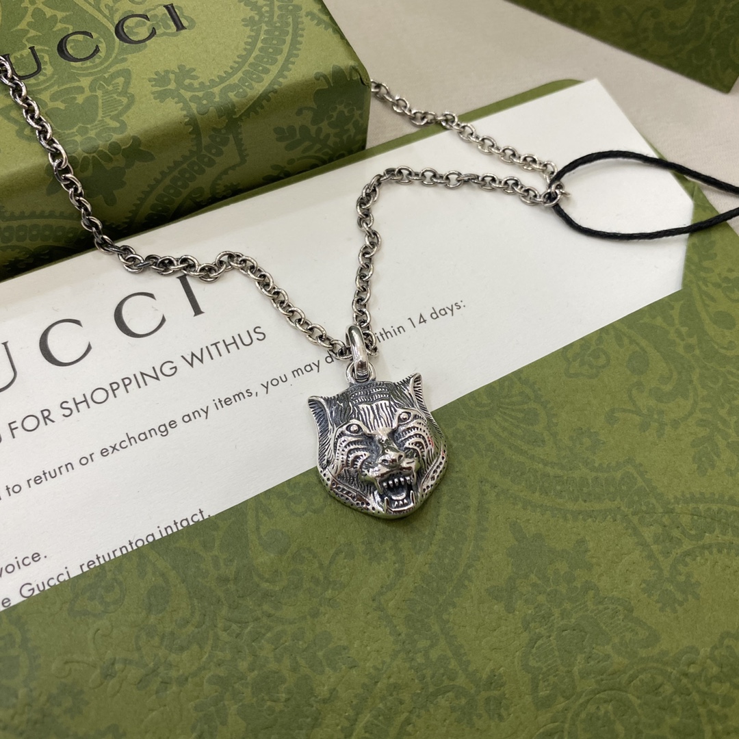 NO:101672,Gucci Gucci 925 sterling silver double G tiger head necklace size 505cm, Gucci necklace, gucci, gucci, necklace, pure silver19860909Gucci古驰925纯银双G老虎头项链 尺寸505cm,古驰项链,gucci,gucci,necklace,pure silver,Jewelry