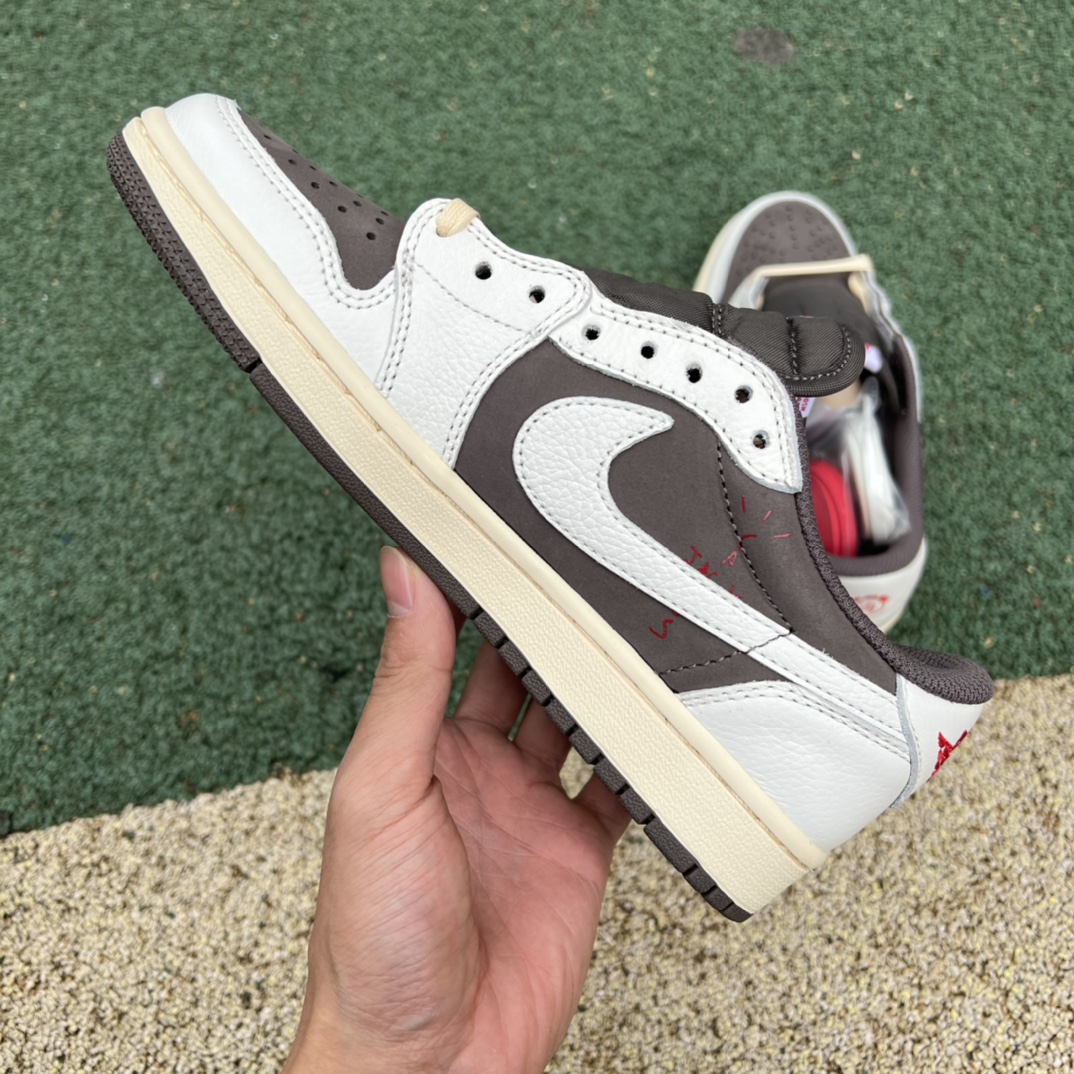 460 纯原版女款实拍图Travis Scott x Nike Air Jordan 1 Low AJ1白棕色 低帮板鞋TS 联名倒钩DM7866-162