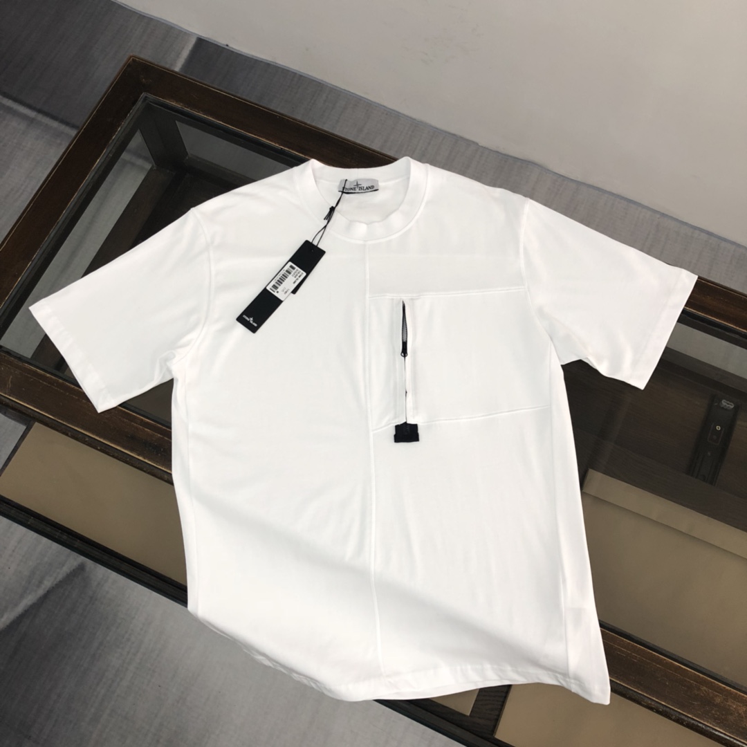 Stone Island Online
 Clothing T-Shirt Black White Combed Cotton Fashion
