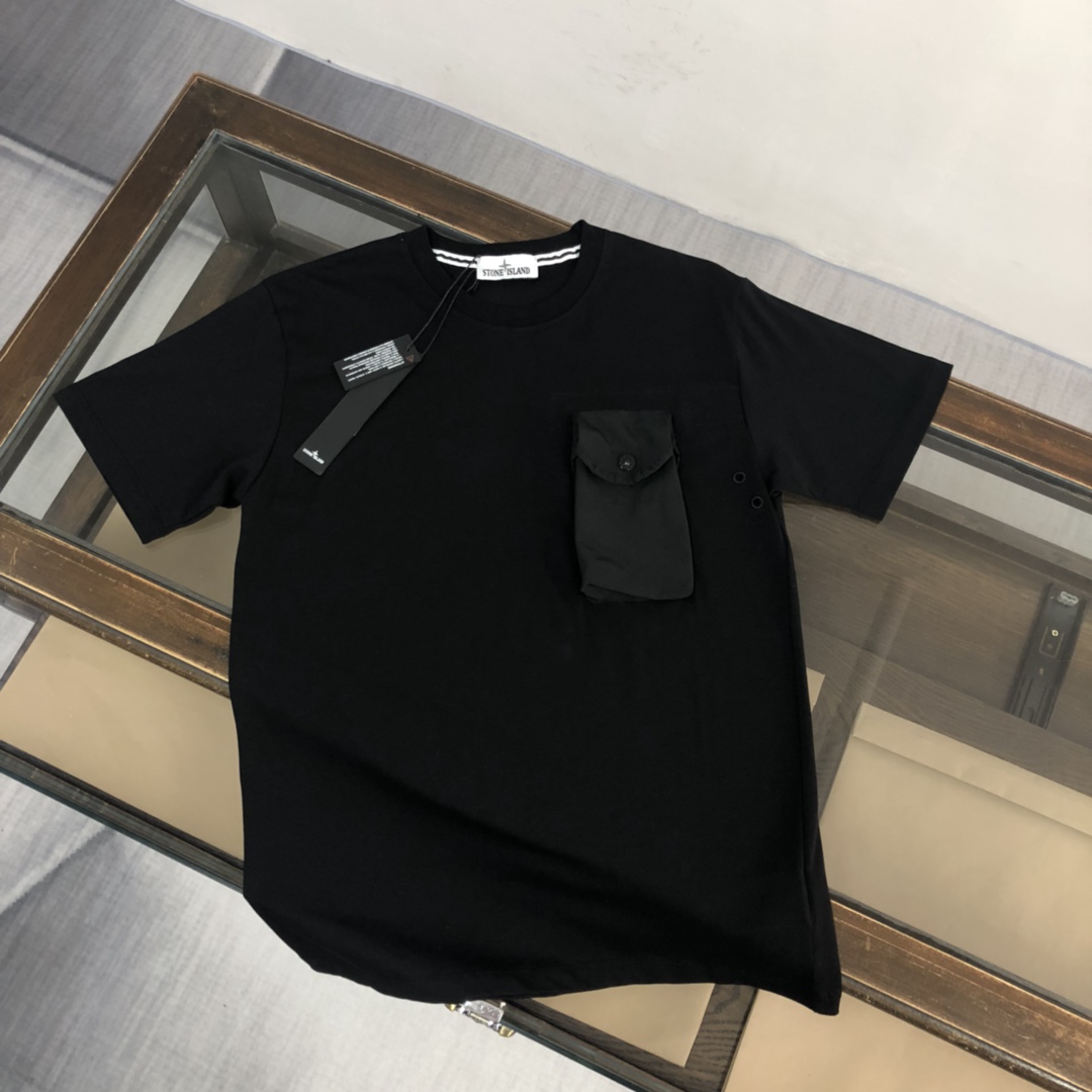 Stone Island Clothing T-Shirt Black White Combed Cotton