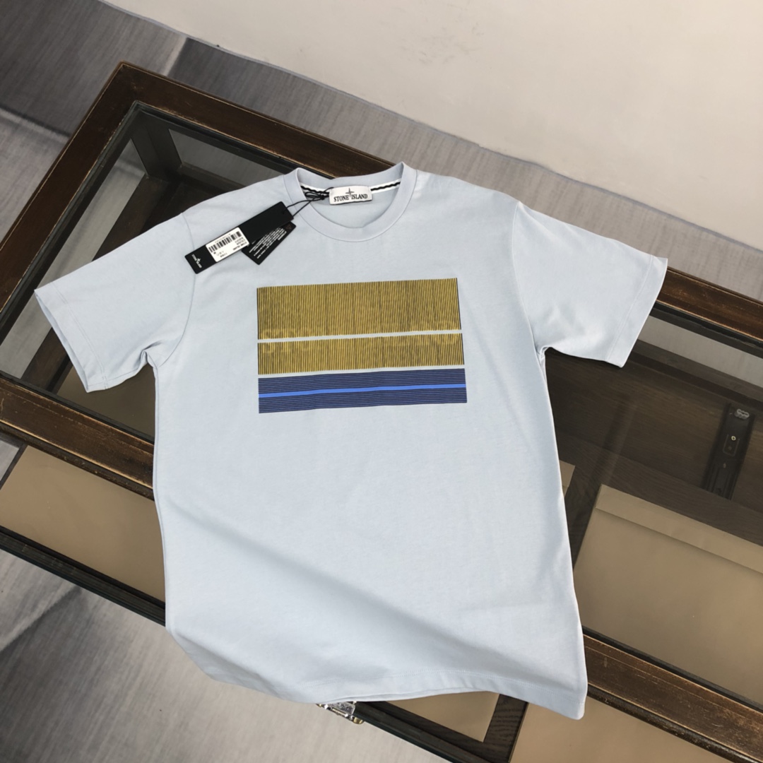 Stone Island Clothing T-Shirt Perfect Quality Designer Replica
 Blue Grey Sky White Combed Cotton