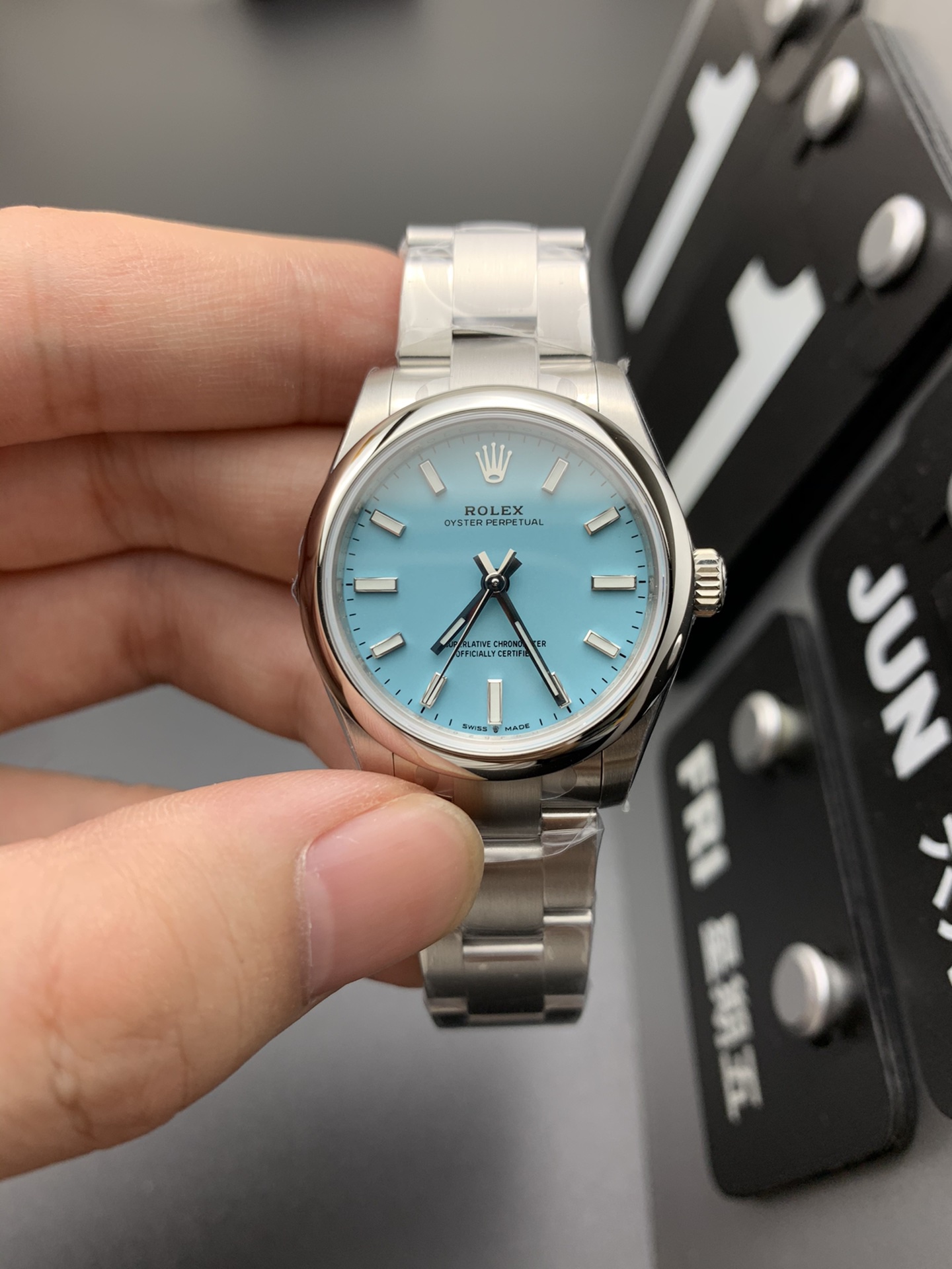 Tiffany azul 31MM listo para enviar en segundos, tomas reales del envío