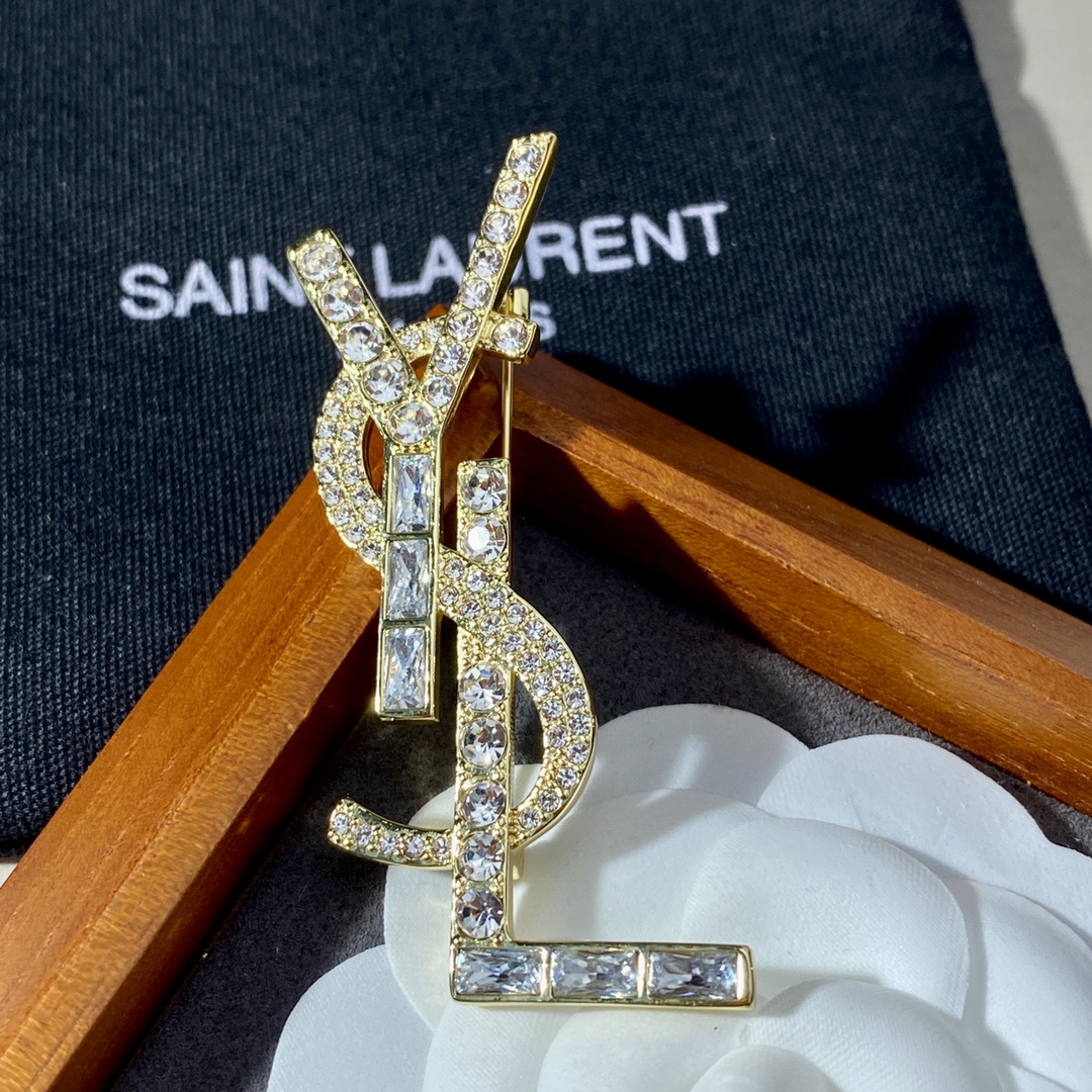 Yves Saint Laurent Jewelry Brooch Yellow Brass Fashion