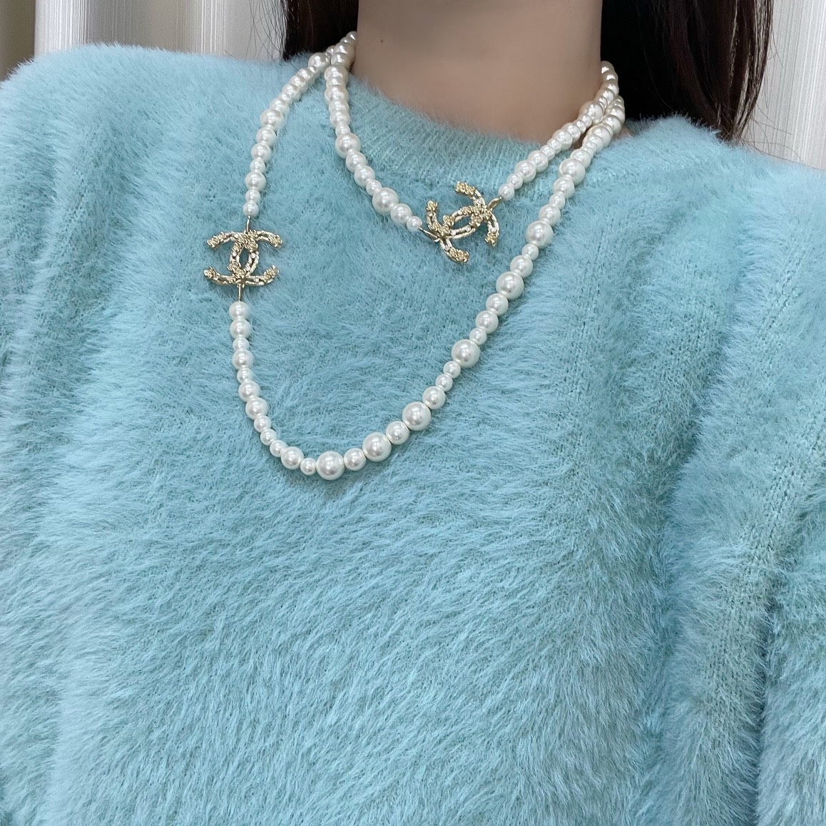新款☑️CHANEL香奈儿双c珍珠毛衣链项链