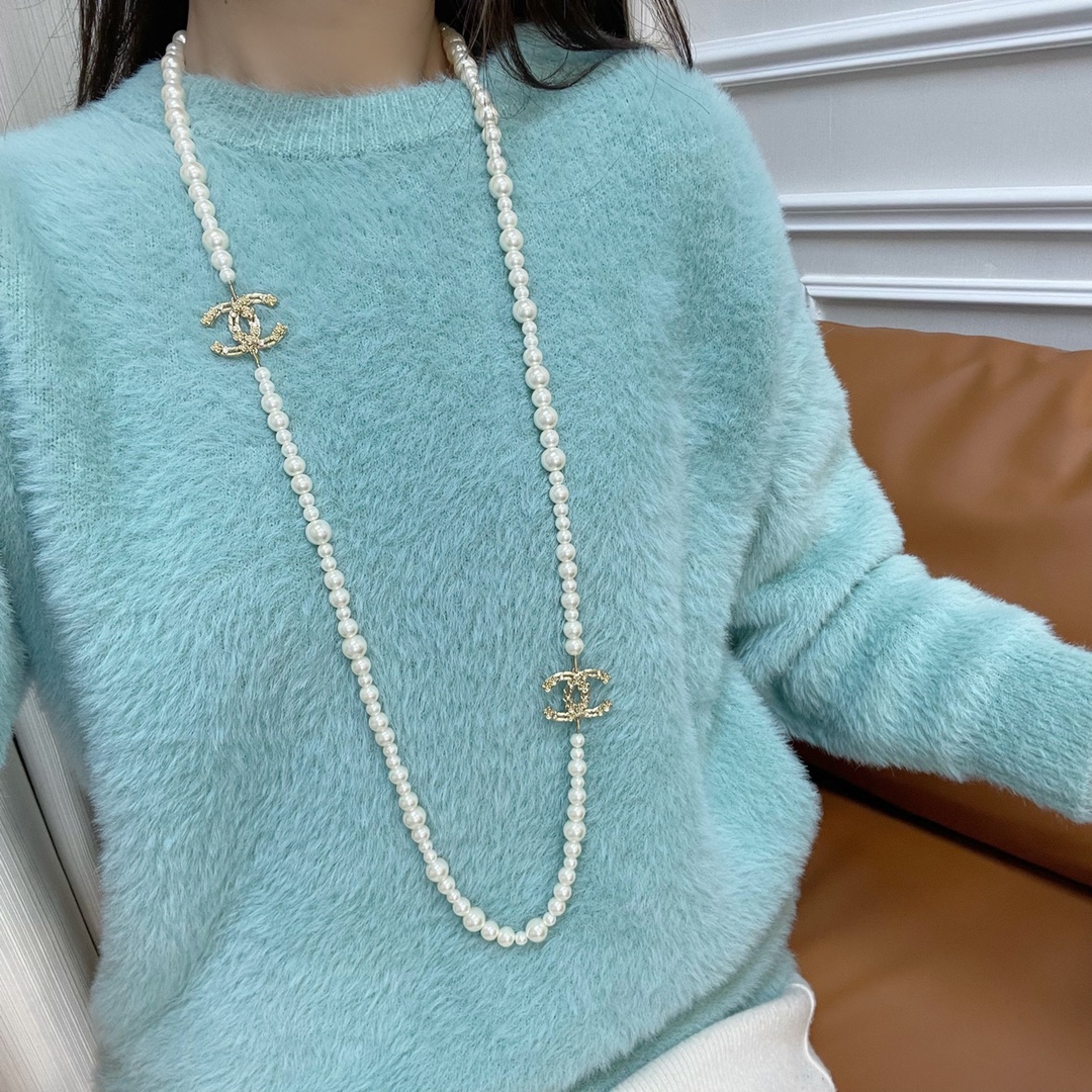 新款☑️CHANEL香奈儿双c珍珠毛衣链项链