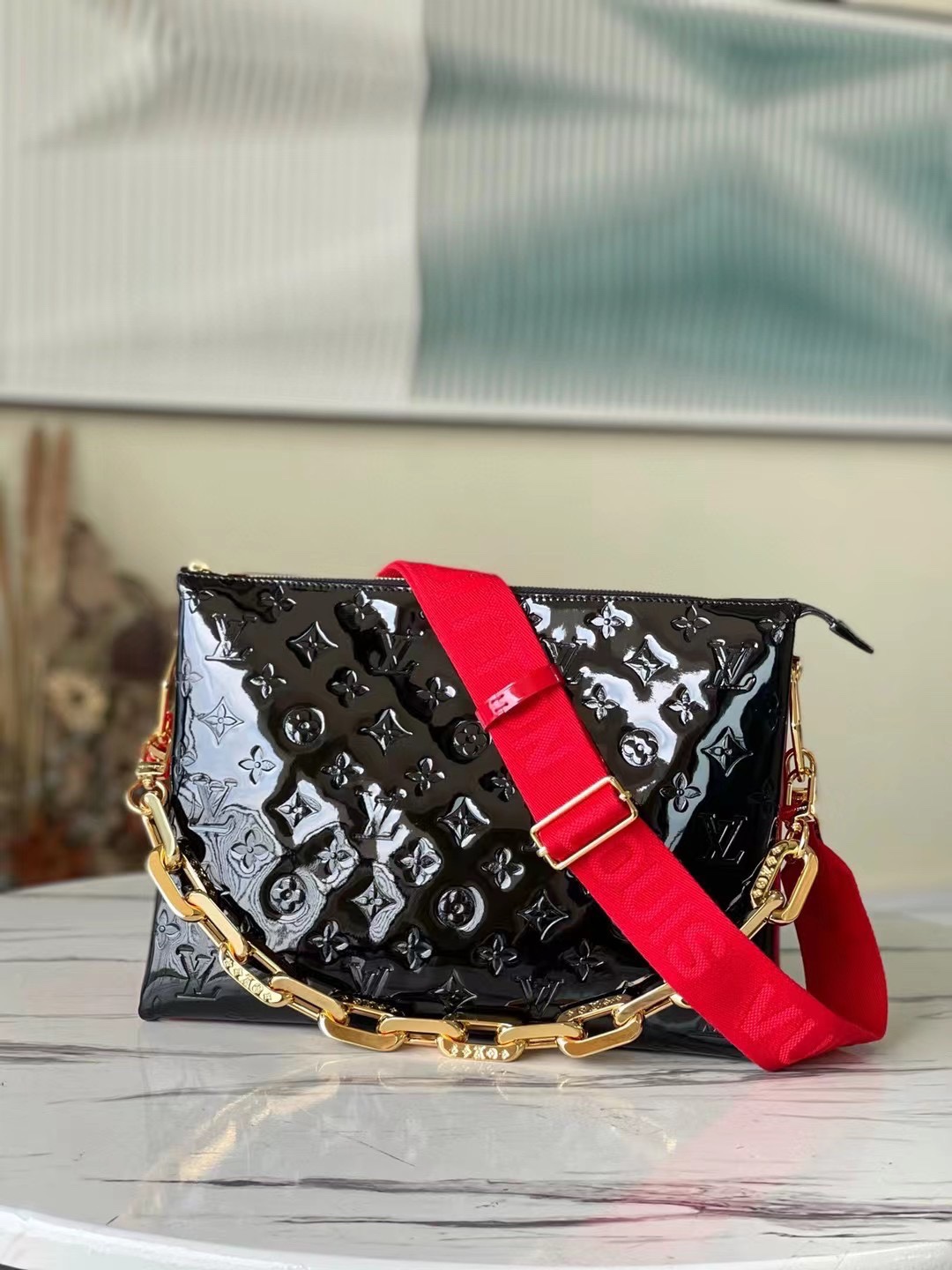 Louis Vuitton LV Coussin Bags Handbags Black Patent Leather Sheepskin Spring/Summer Collection Baguette M57783