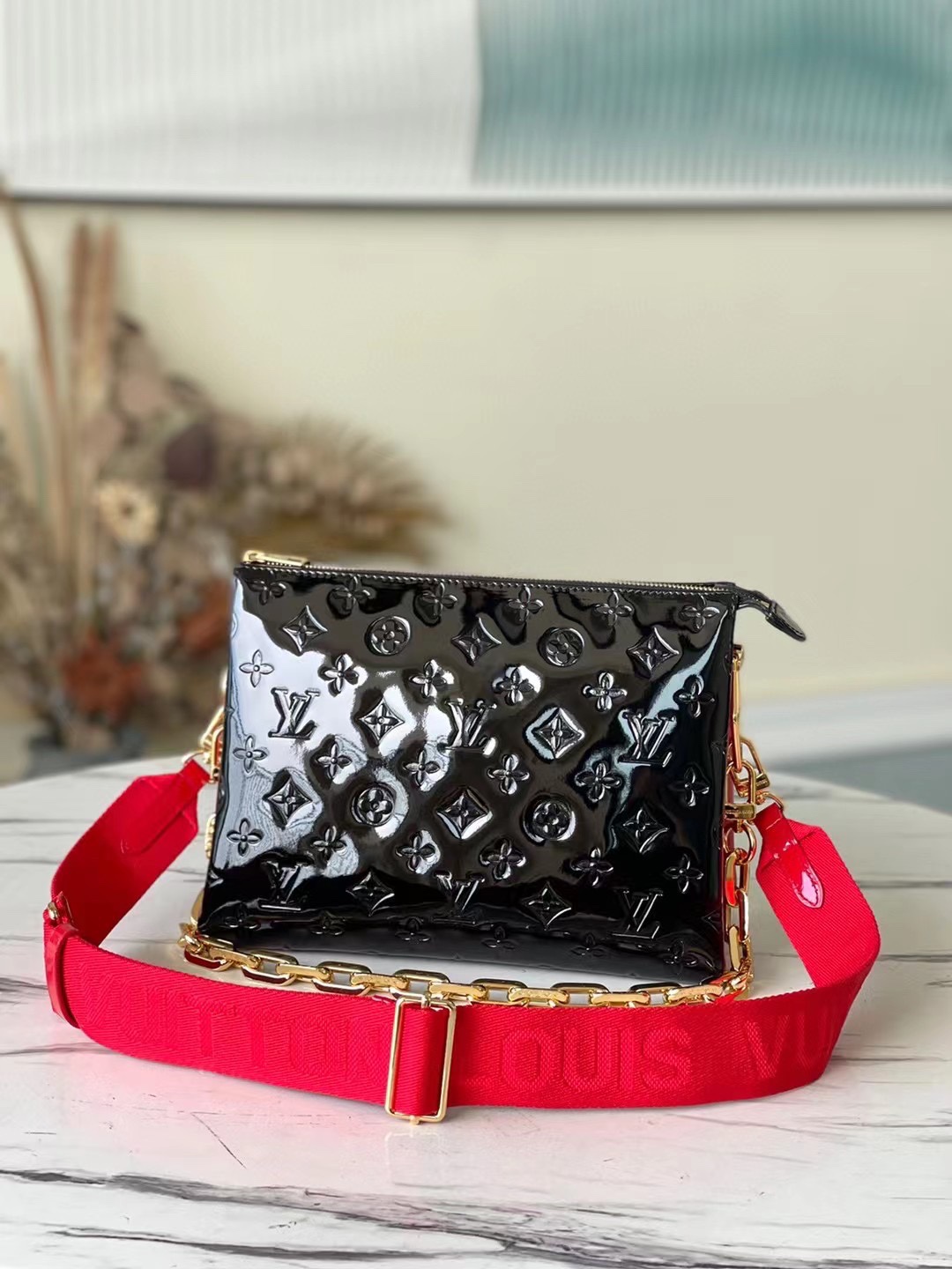 Louis Vuitton LV Coussin Bags Handbags Black Gold Hardware Patent Leather Sheepskin Spring/Summer Collection Baguette M57793