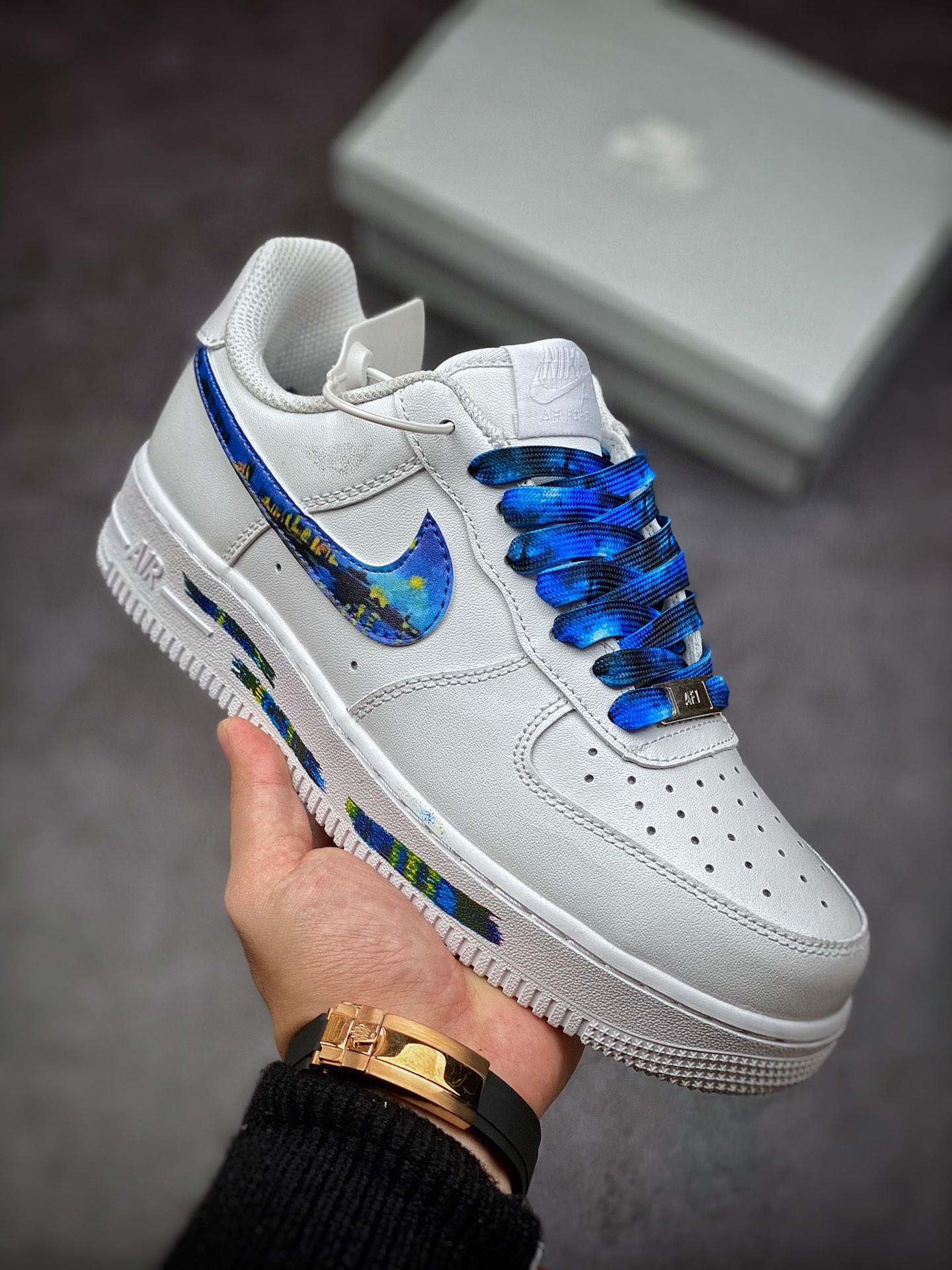 200 Nike Air Force 1 Low 07 皮革白蓝水彩夜景涂鸦 314192-117