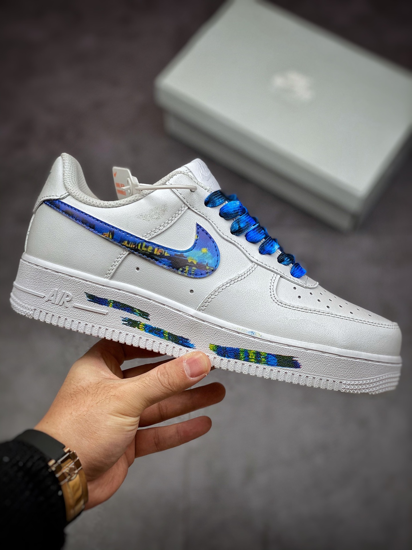 200 Nike Air Force 1 Low 07 皮革白蓝水彩夜景涂鸦 314192-117