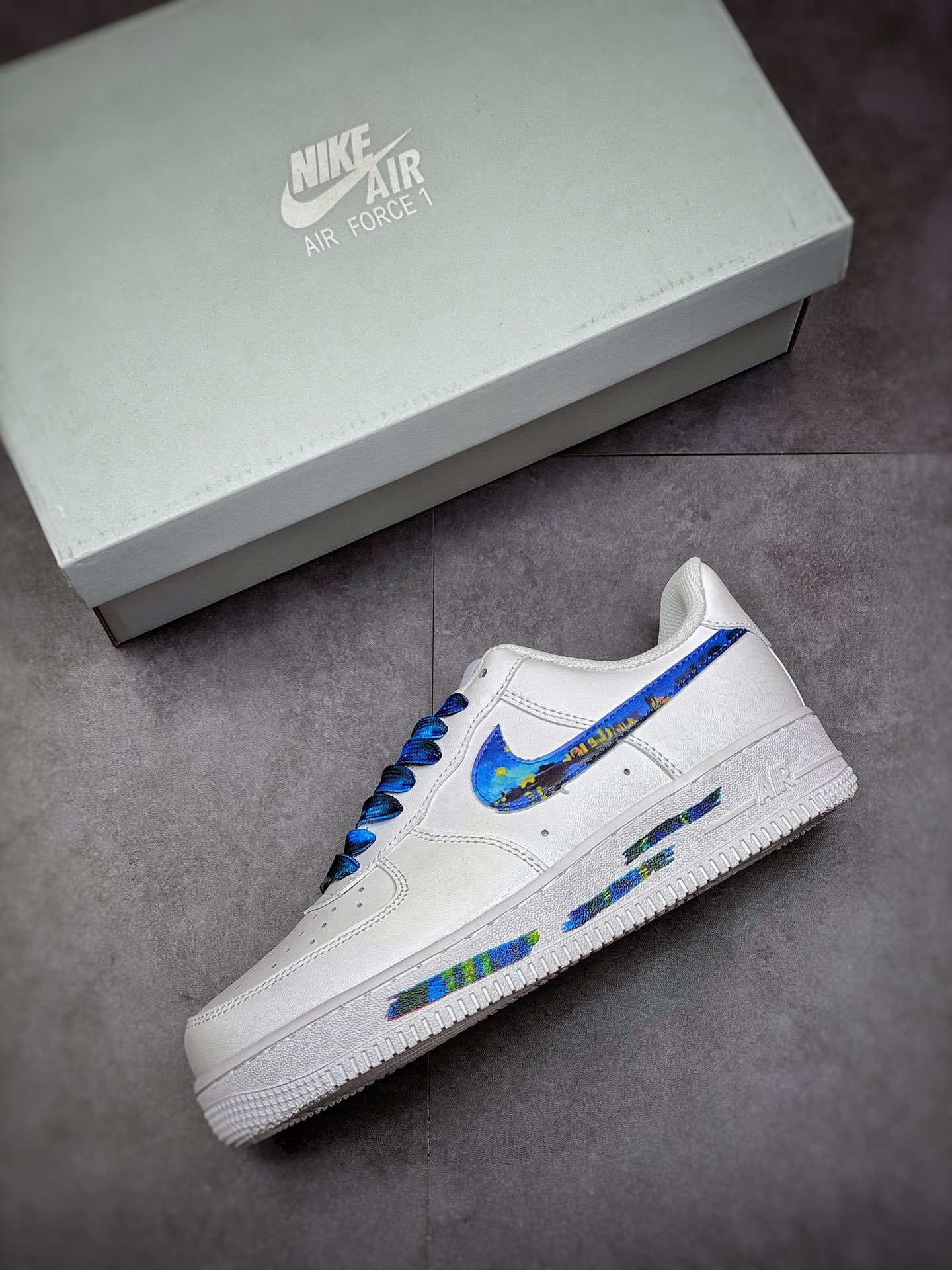 200 Nike Air Force 1 Low 07 皮革白蓝水彩夜景涂鸦 314192-117