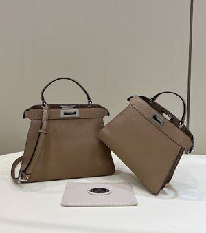 Buy the Best High Quality Replica
 Fendi Peekaboo Bags Handbags Khaki Calfskin Cowhide