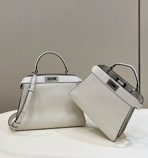 Designer 7 Star Replica
 Fendi Peekaboo Bags Handbags Beige White Calfskin Cowhide