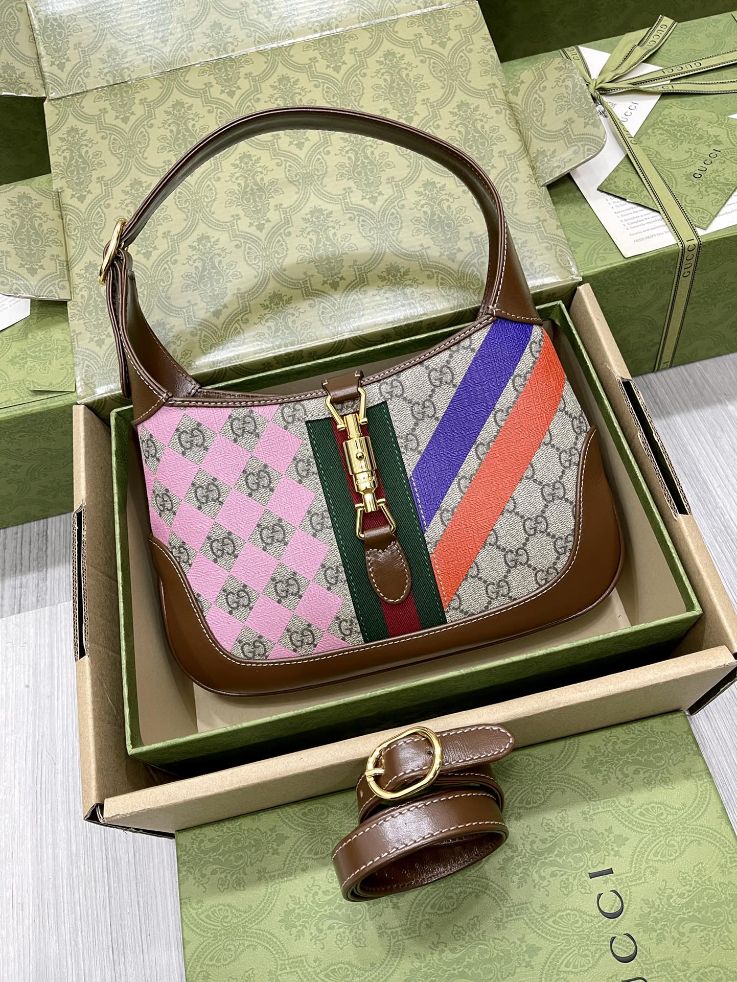 GUCCI Jackie 1961 серыя vintage падпахавая сумка паўмесяцавай формы рэтра стыльная такая ж як у зорак - топ-якасць
