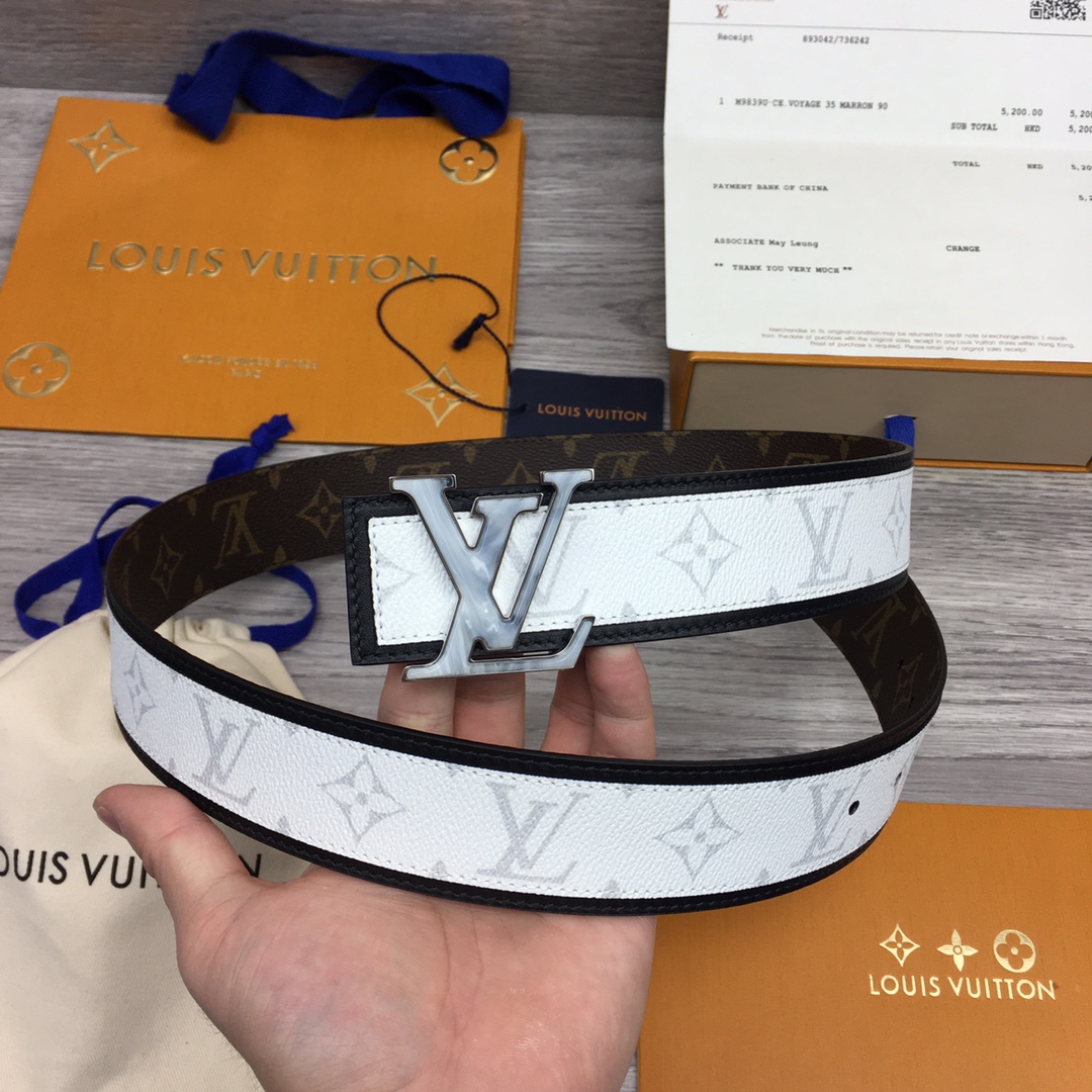 Louis Vuitton Belts Black White Splicing Men Canvas