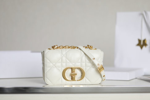 Dior Caro Bags Handbags White Embroidery Gold Hardware Cowhide Chains
