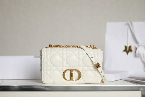 Dior Caro Bags Handbags White Embroidery Gold Hardware Cowhide Chains