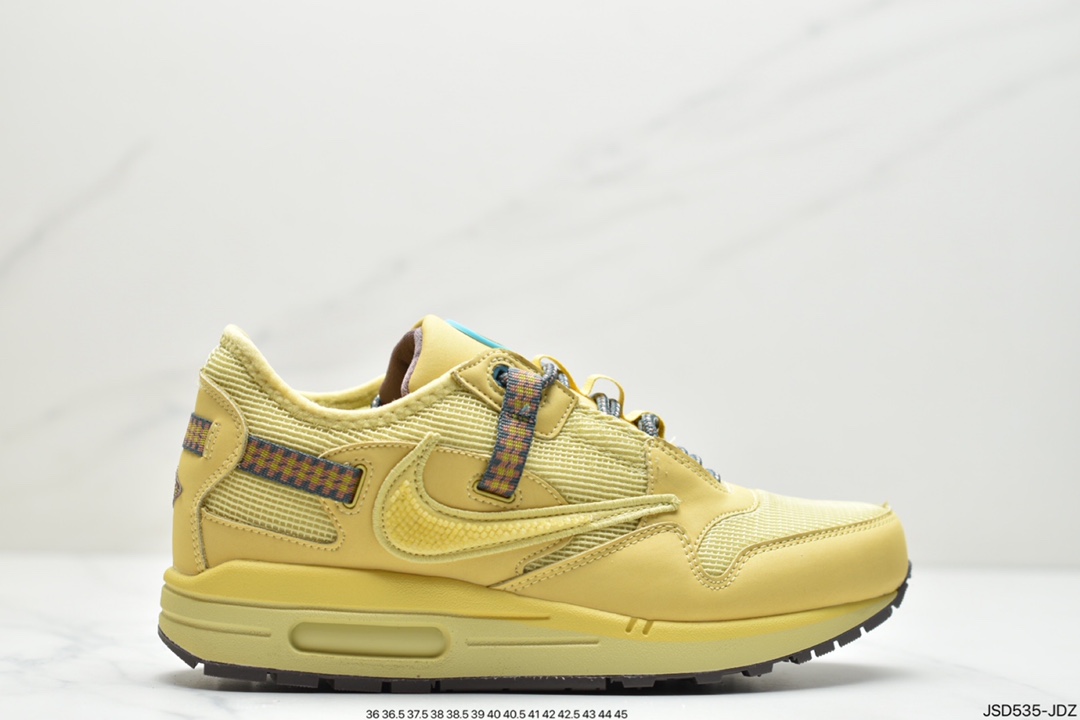 200 Travis Scott x Nike Air Max 1”Wheat/Lemon”改版款低帮复古百搭休闲运动慢跑鞋“柠檬黄做旧倒钩”DO9392