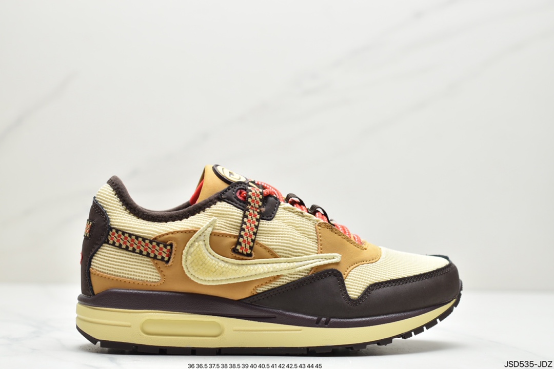 200 Travis Scott x Nike Air Max 1”Wheat/Lemon”改版款低帮复古百搭休闲运动慢跑鞋“柠檬黄做旧倒钩”DO9392