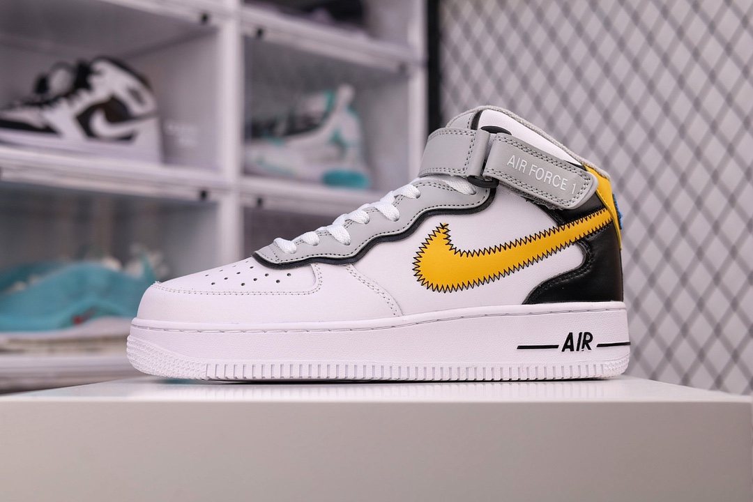 G5 Nike Air Force 1´07 Mid”Athletic Club”空军一号经典中帮百搭休闲运动板鞋“皮革白灰黄黑缝线”