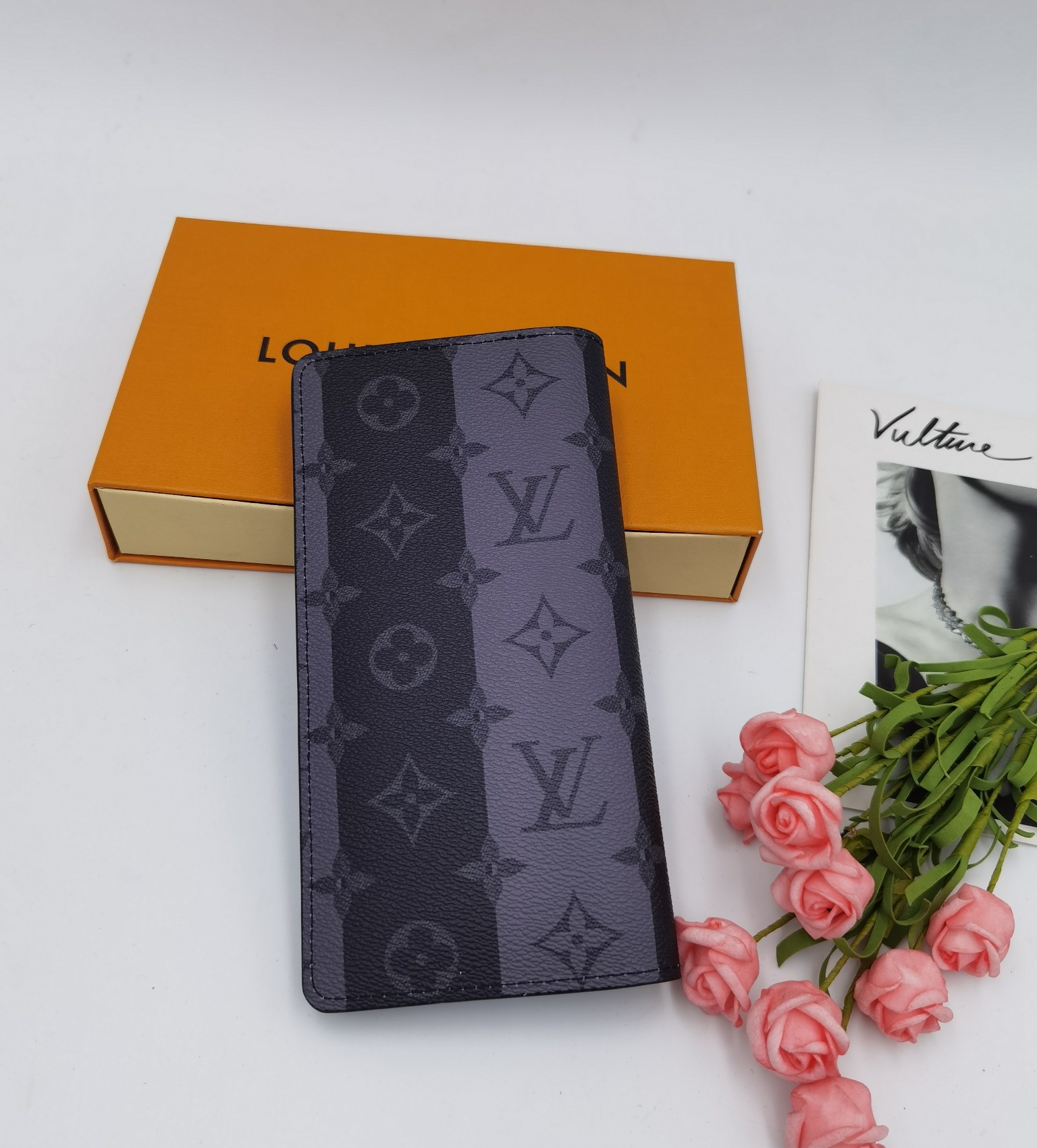 Close-up of leather texture on bifold wallet