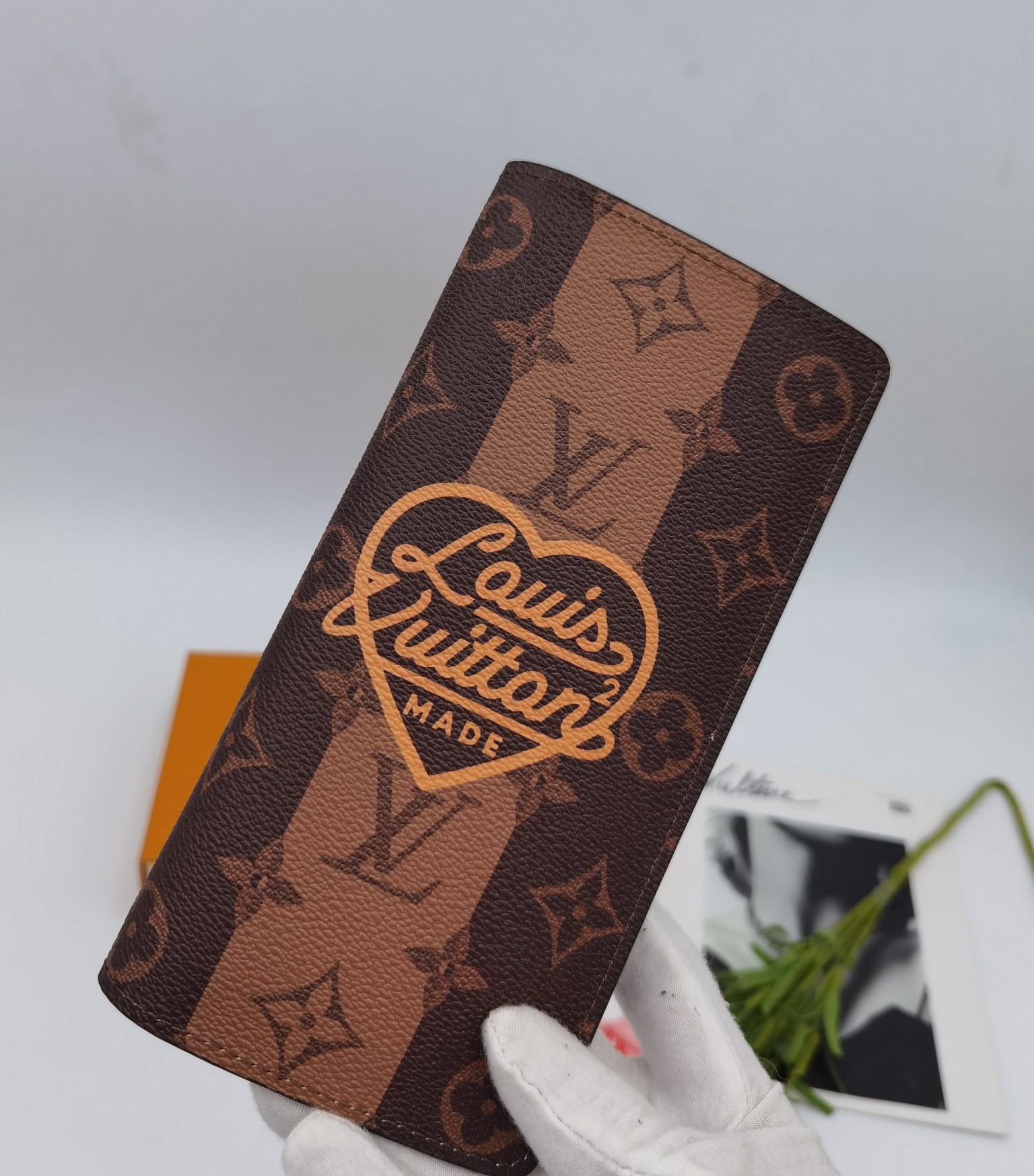 Leather wallet open with compartments