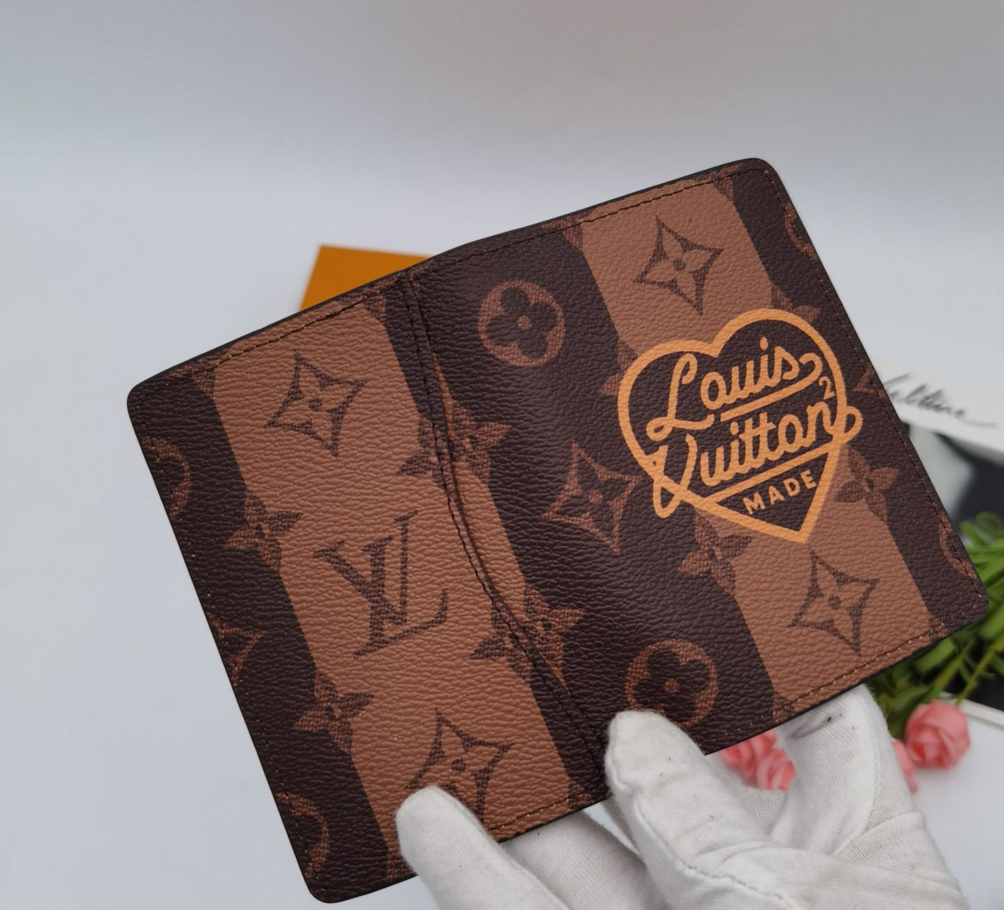 Close up of front of luxury leather card holder