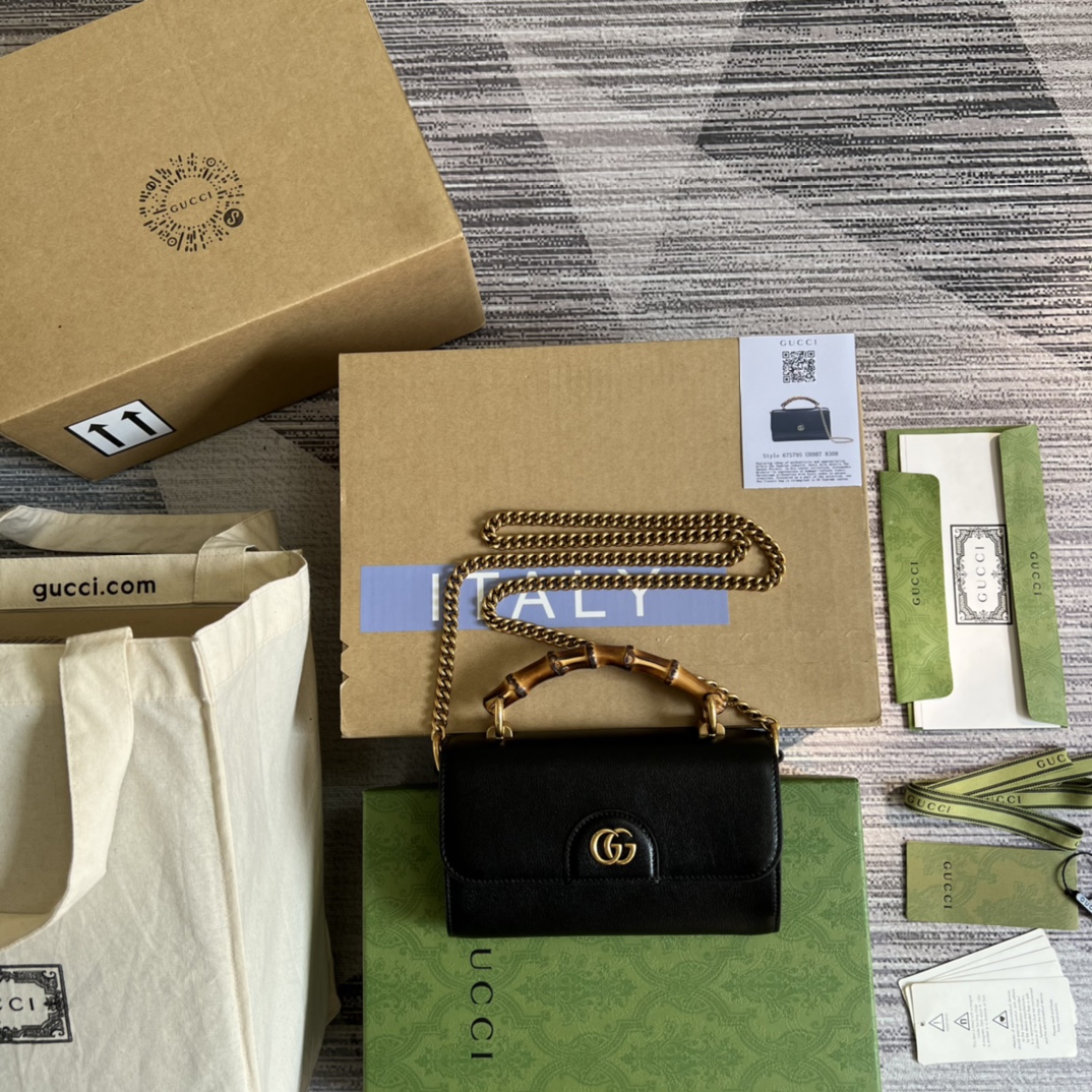 GUCCI 迷你托特包 竹節提手 雙G配件 皮革