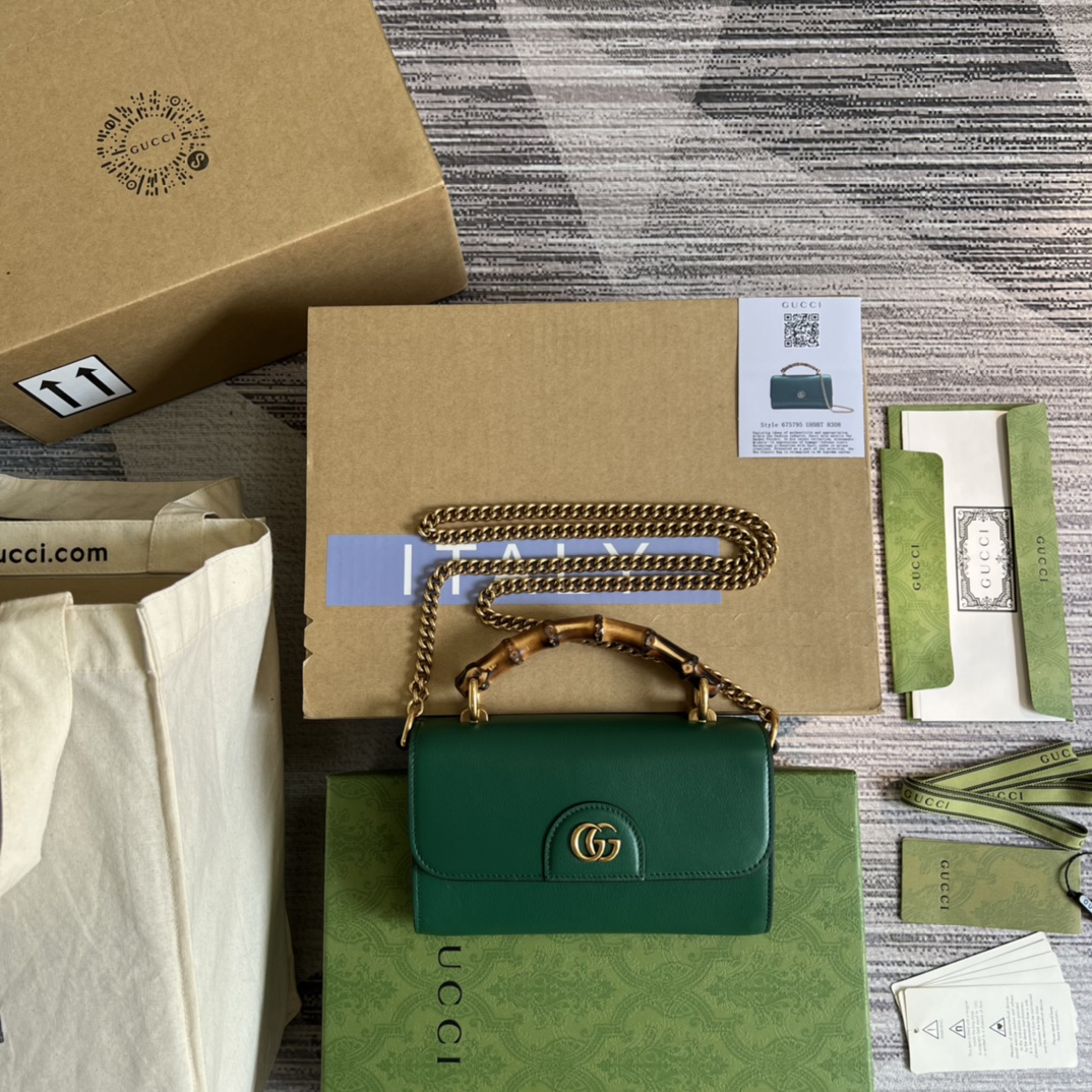 GUCCI 迷你托特包 竹節提手 雙G配件 皮革