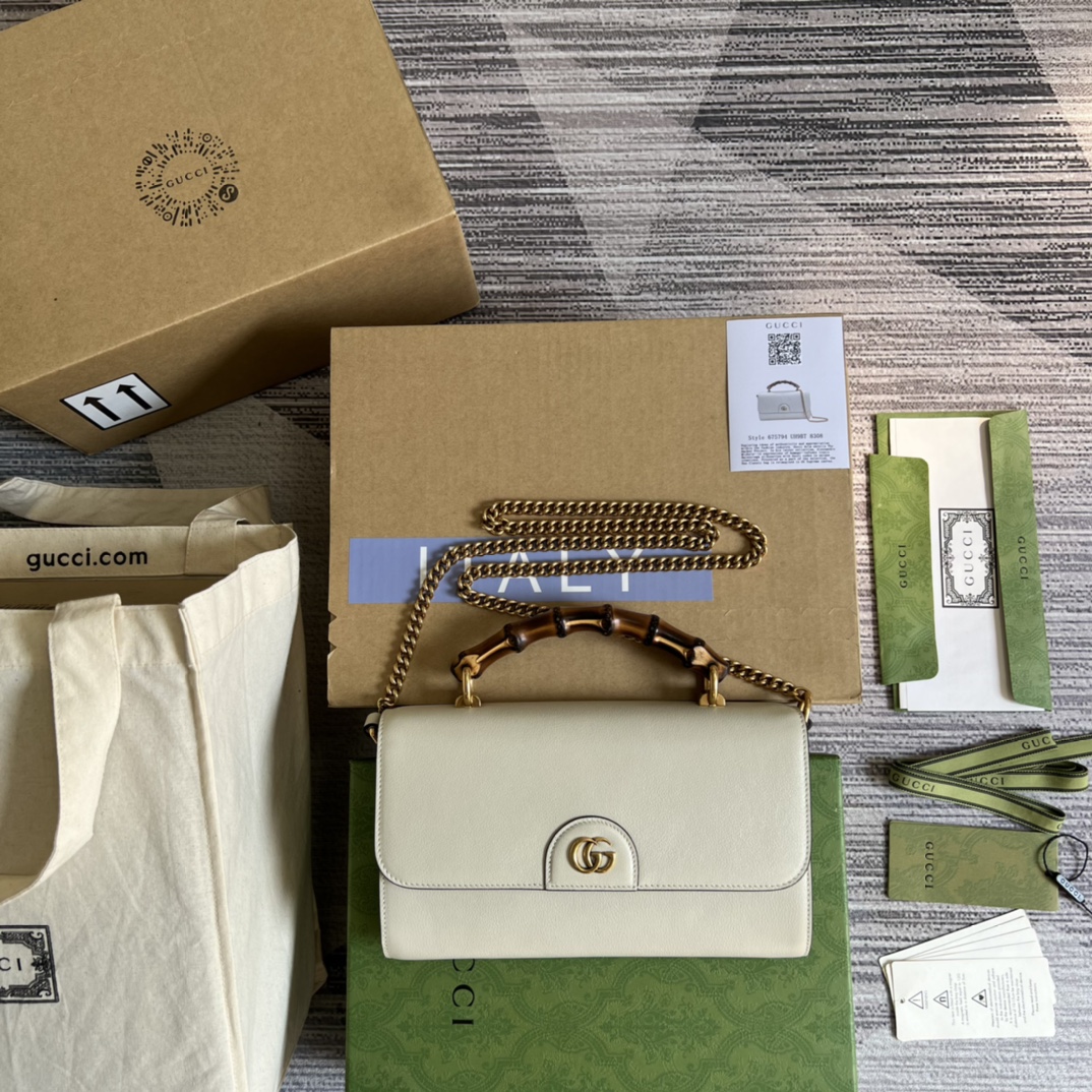 GUCCI 竹節提把 雙G配件 皮革 托特包