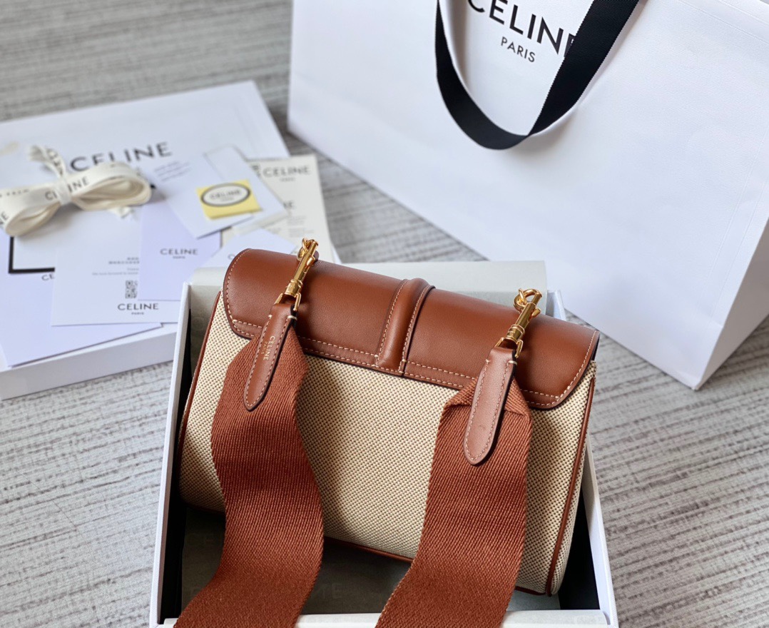 CELINE赛琳TEEN16 复古元素进口帆布拼小牛皮手袋196853