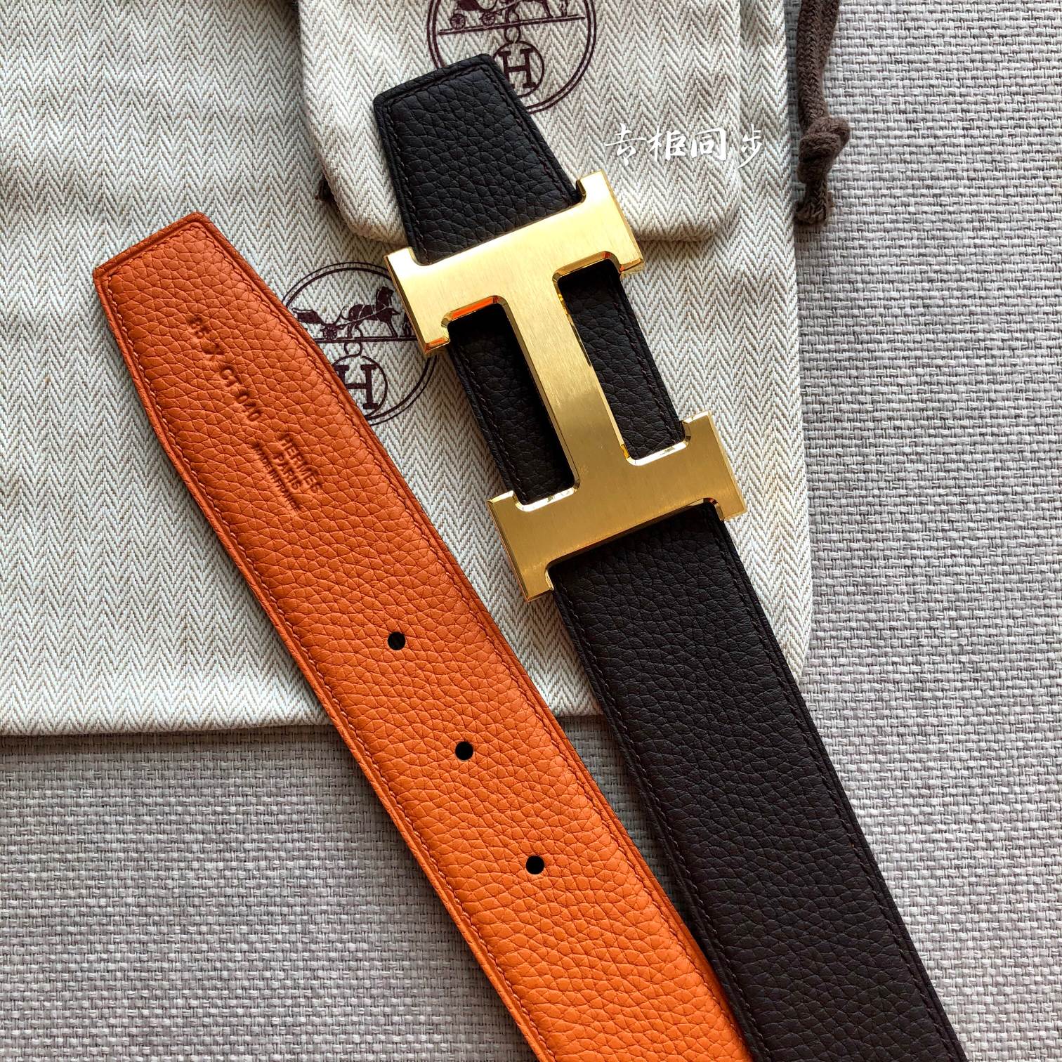 Hermès Hermes爱马仕男士腰带 精品五金 双面 荔枝纹皮 双面使用 宽度3.8cm