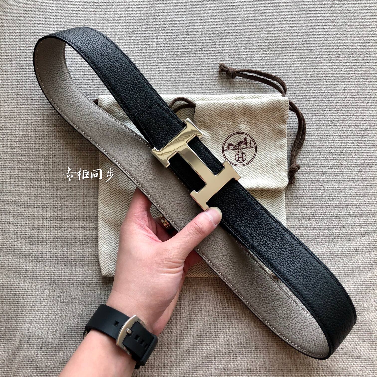 Hermès Hermes爱马仕男士腰带 精品五金 双面 荔枝纹皮 双面使用 宽度3.8cm