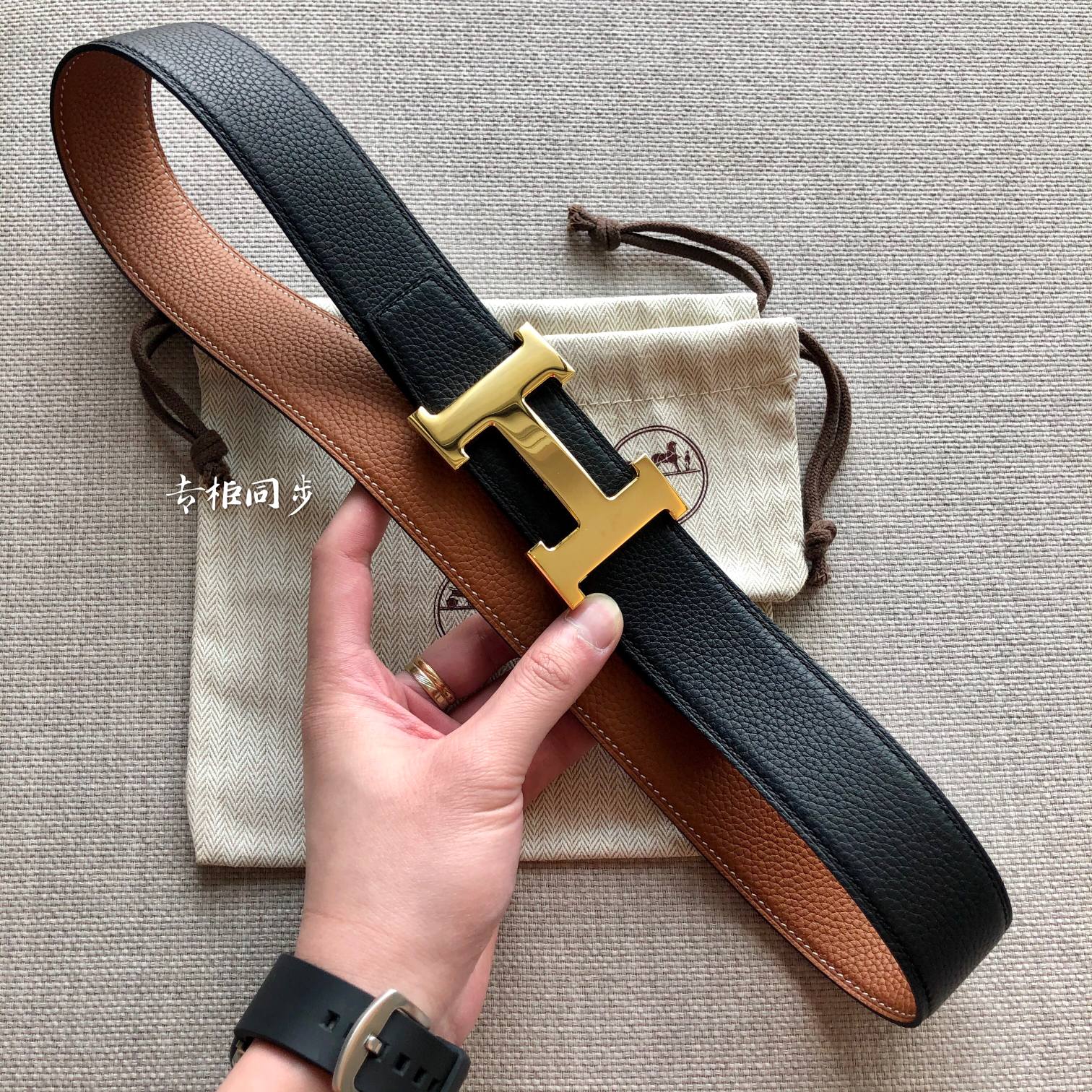 Hermès Hermes爱马仕男士腰带 精品五金 双面 荔枝纹皮 双面使用 宽度3.8cm