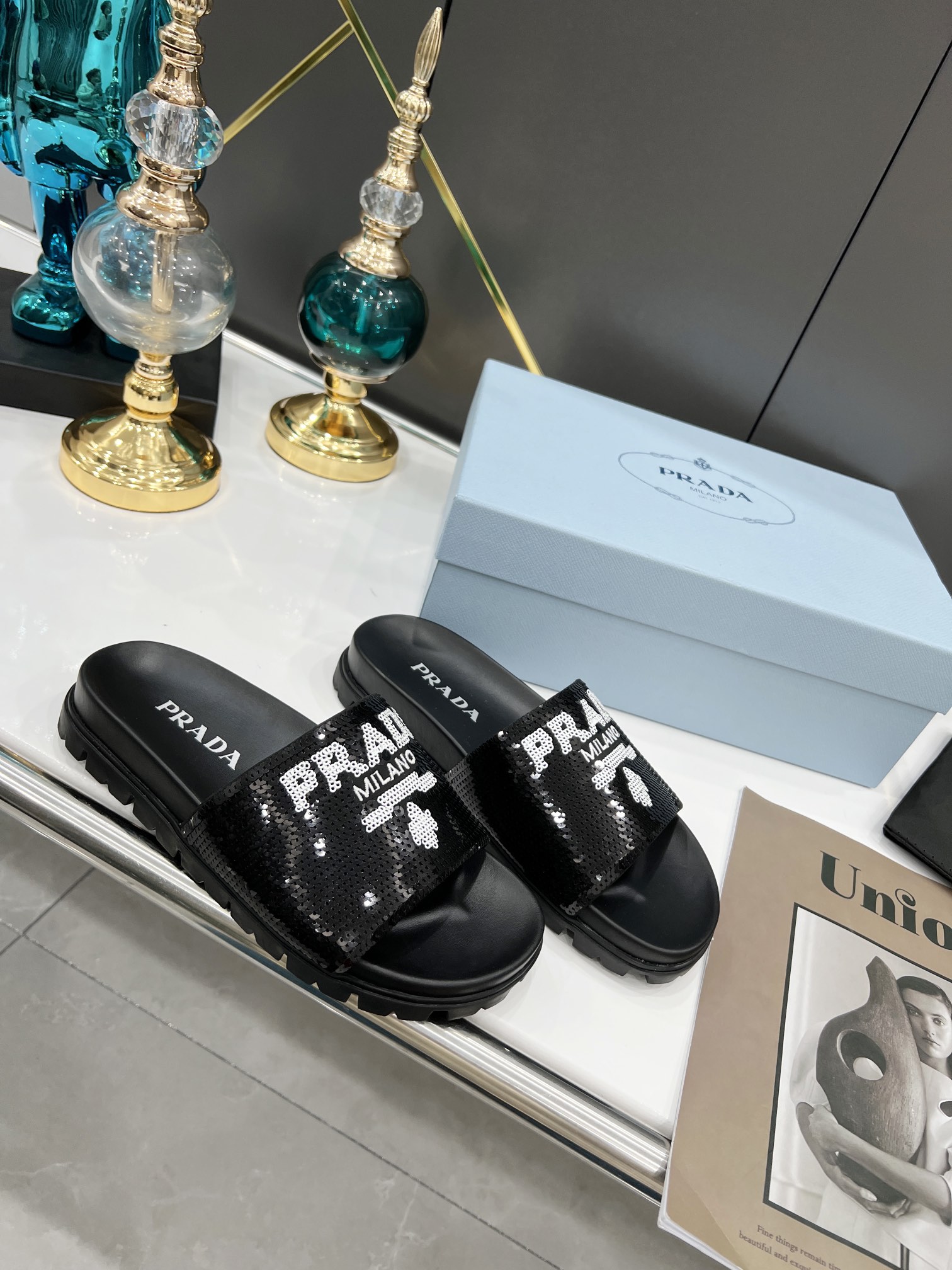 . Prada Prada 2022 Nuevo Zapatos de Mujer Logotipo Zapatillas de Moda de Casa Casual Tejido: Cuentas