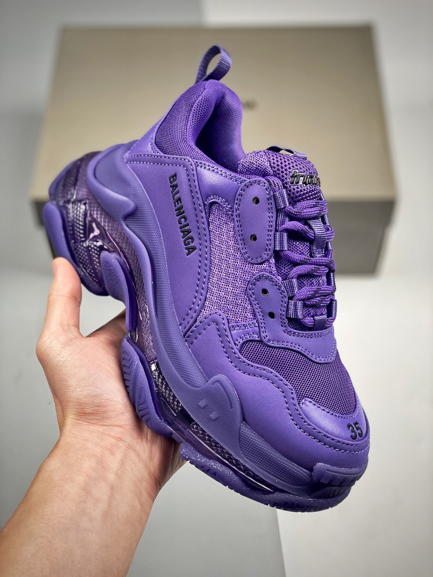 P Buena versión superior Balenciaga Triple S Cojín de aire morado Balenciaga Retro Air Cushion Daddy Shoes Oficial Vers…