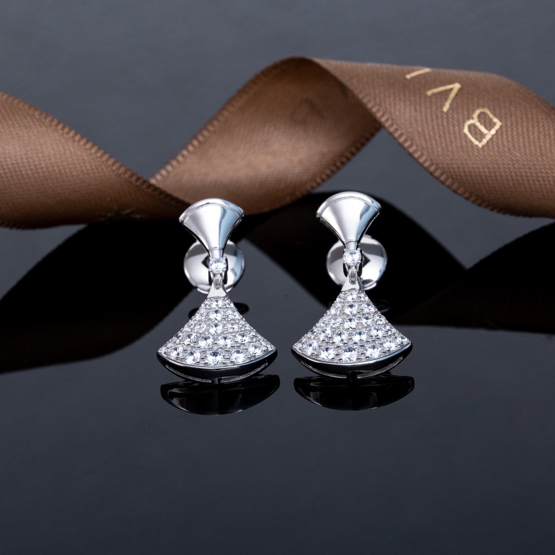 Bvlgari Earrings 925 Sterling Silver Diamond Fan